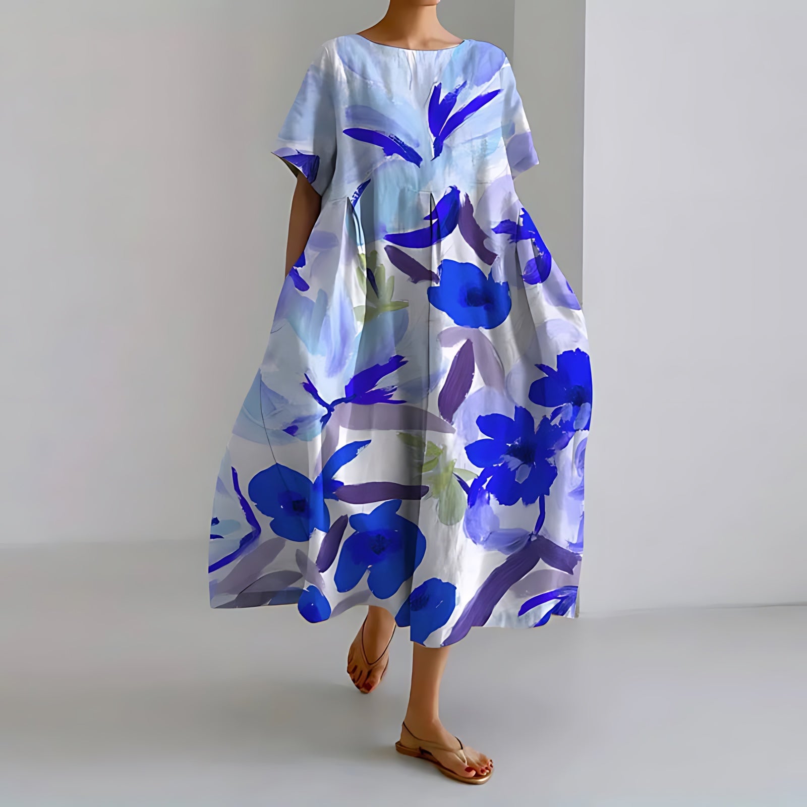 Madelyn – Floral Print Short Sleeve Summer Maxi Dress