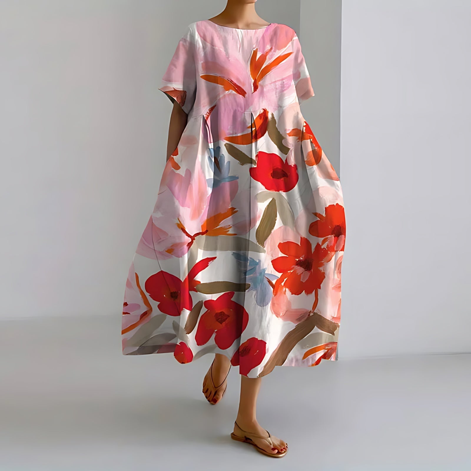 Madelyn – Floral Print Short Sleeve Summer Maxi Dress