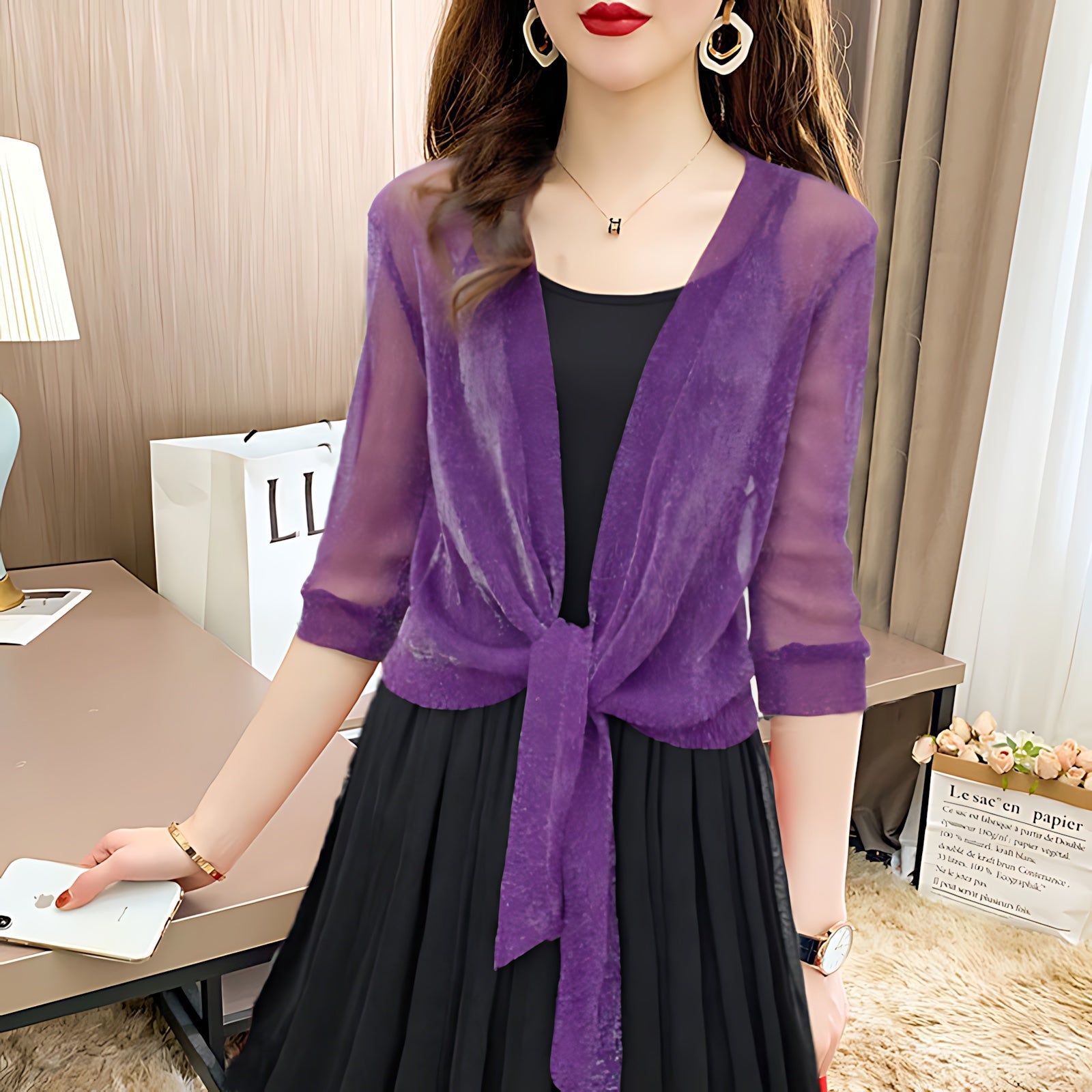 Madelyn – Sheer Tie Front Blouse