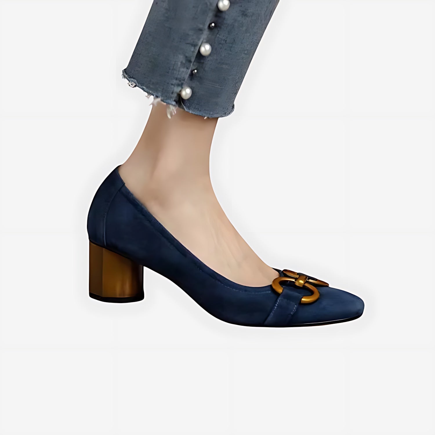 Madelyn – Suede Horsebit Block Heel Pumps