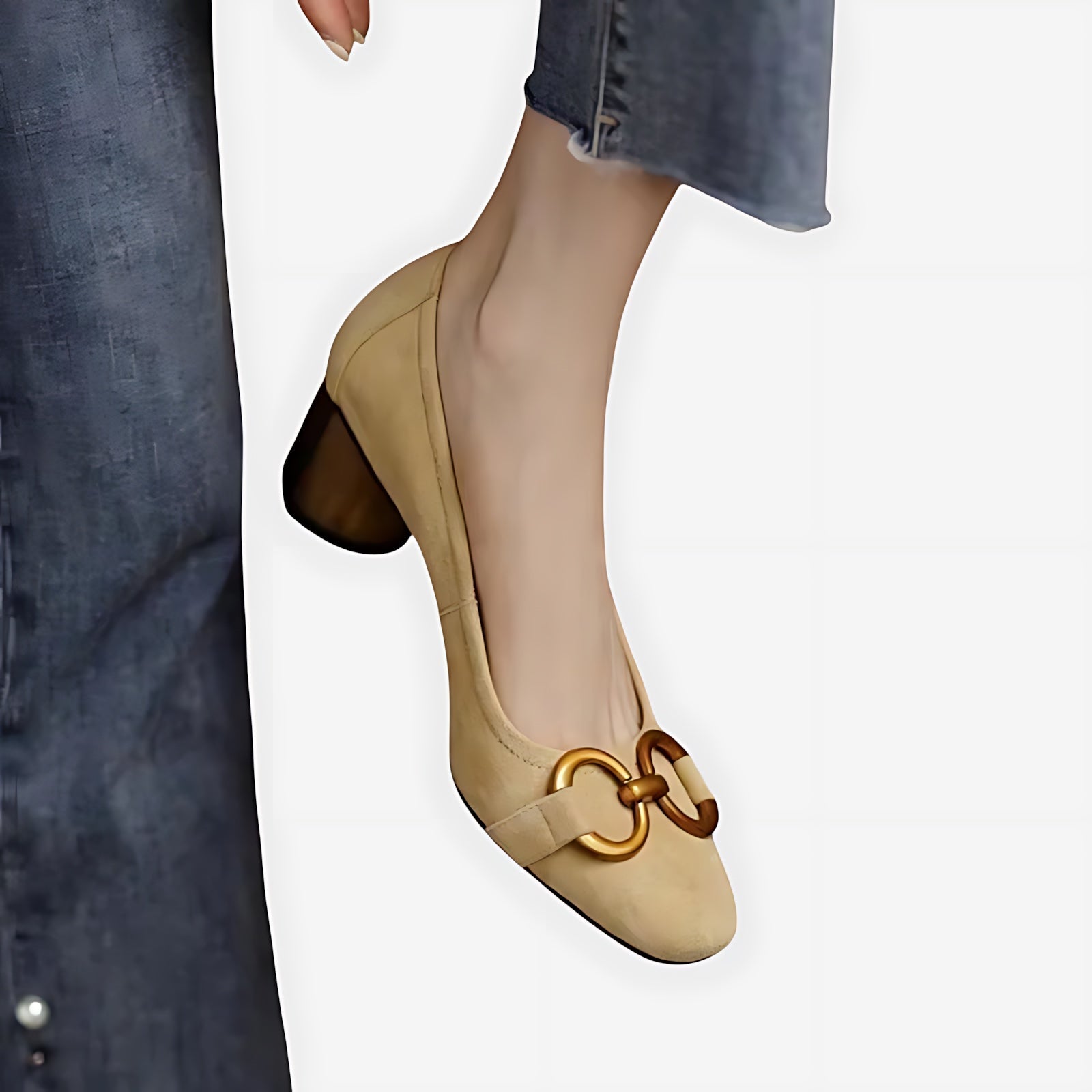 Madelyn – Suede Horsebit Block Heel Pumps