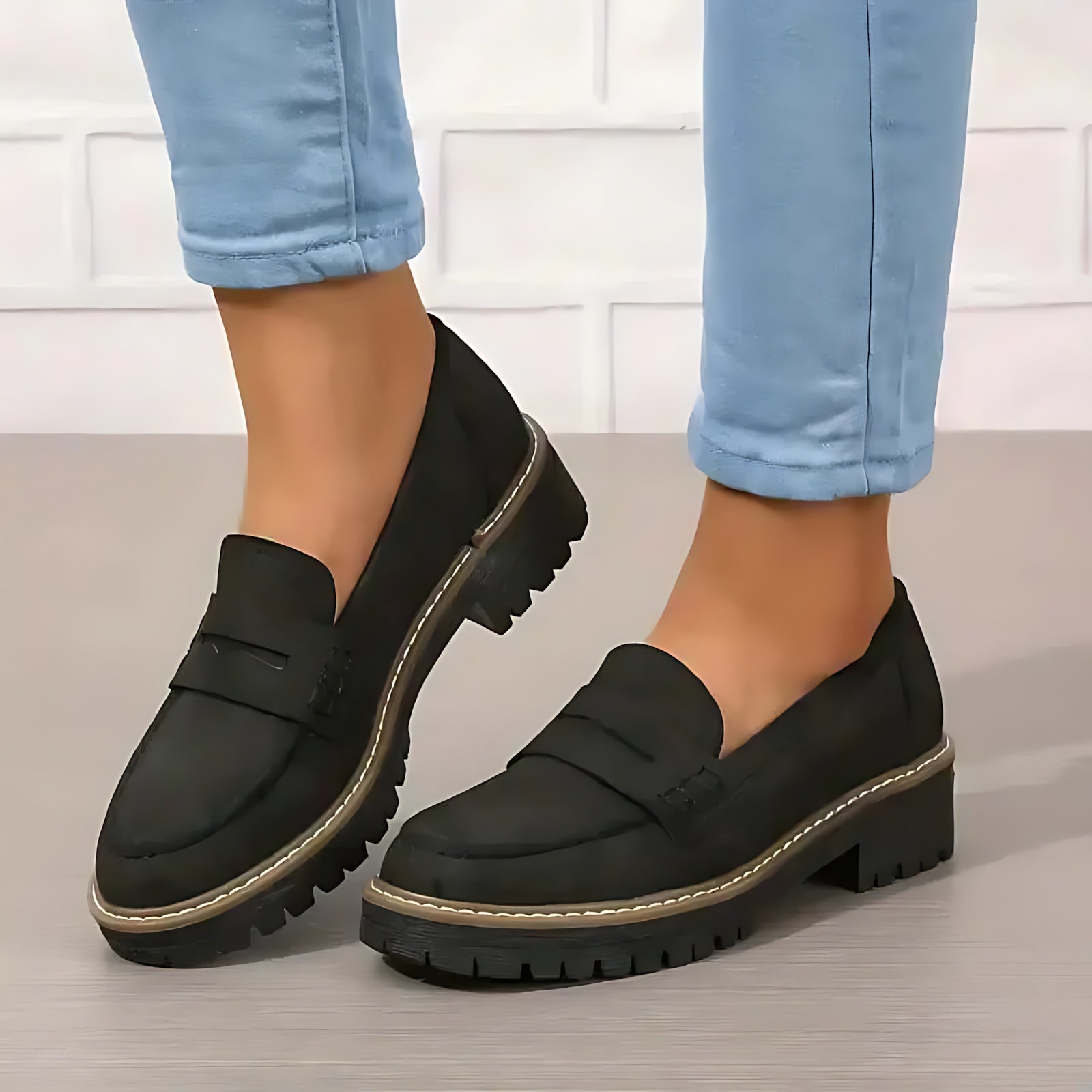 Madison – Suede Penny Lug Sole Loafers