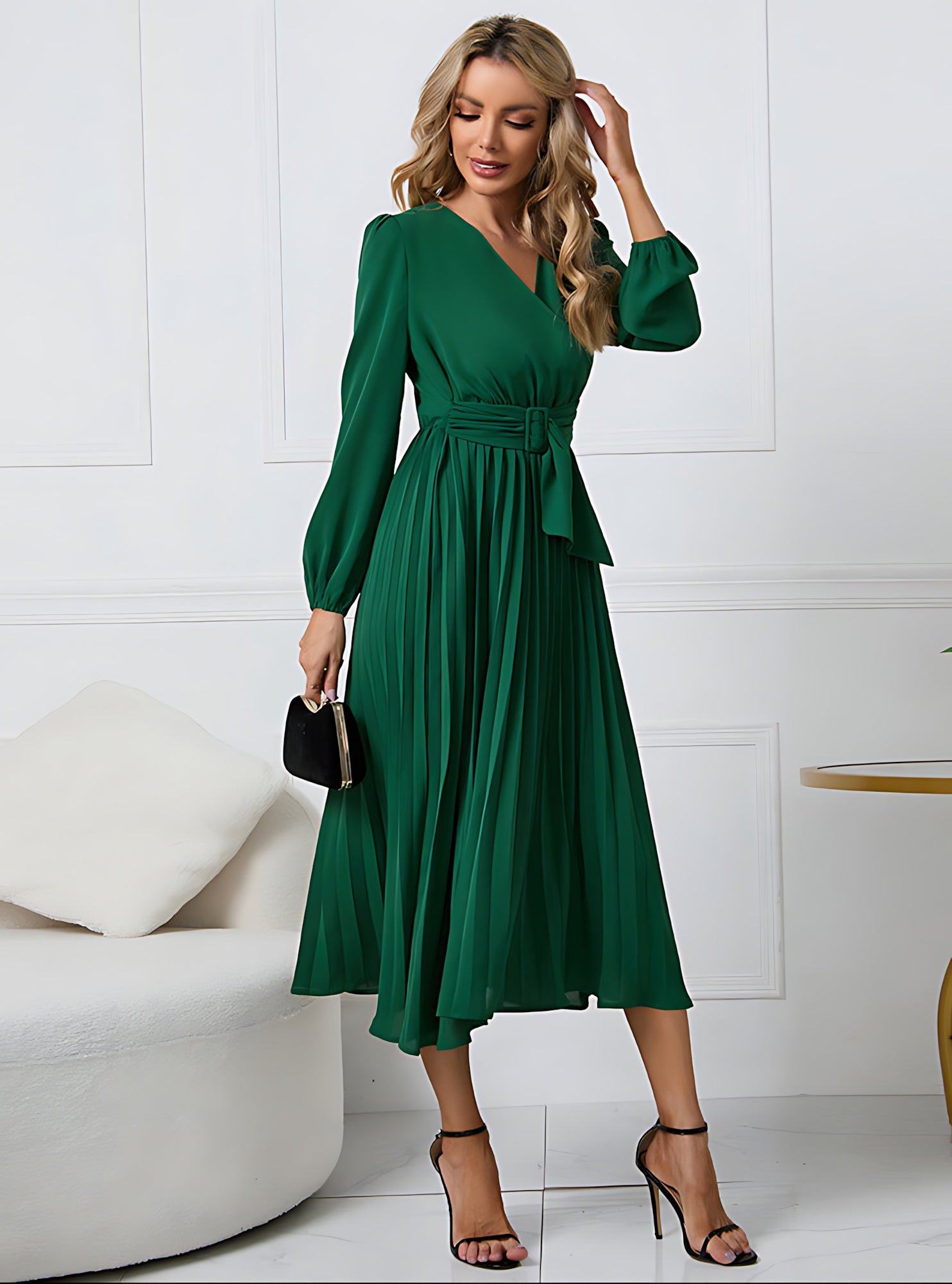 Madison – V Neck Long Sleeve Wrap Cocktail Midi Dress