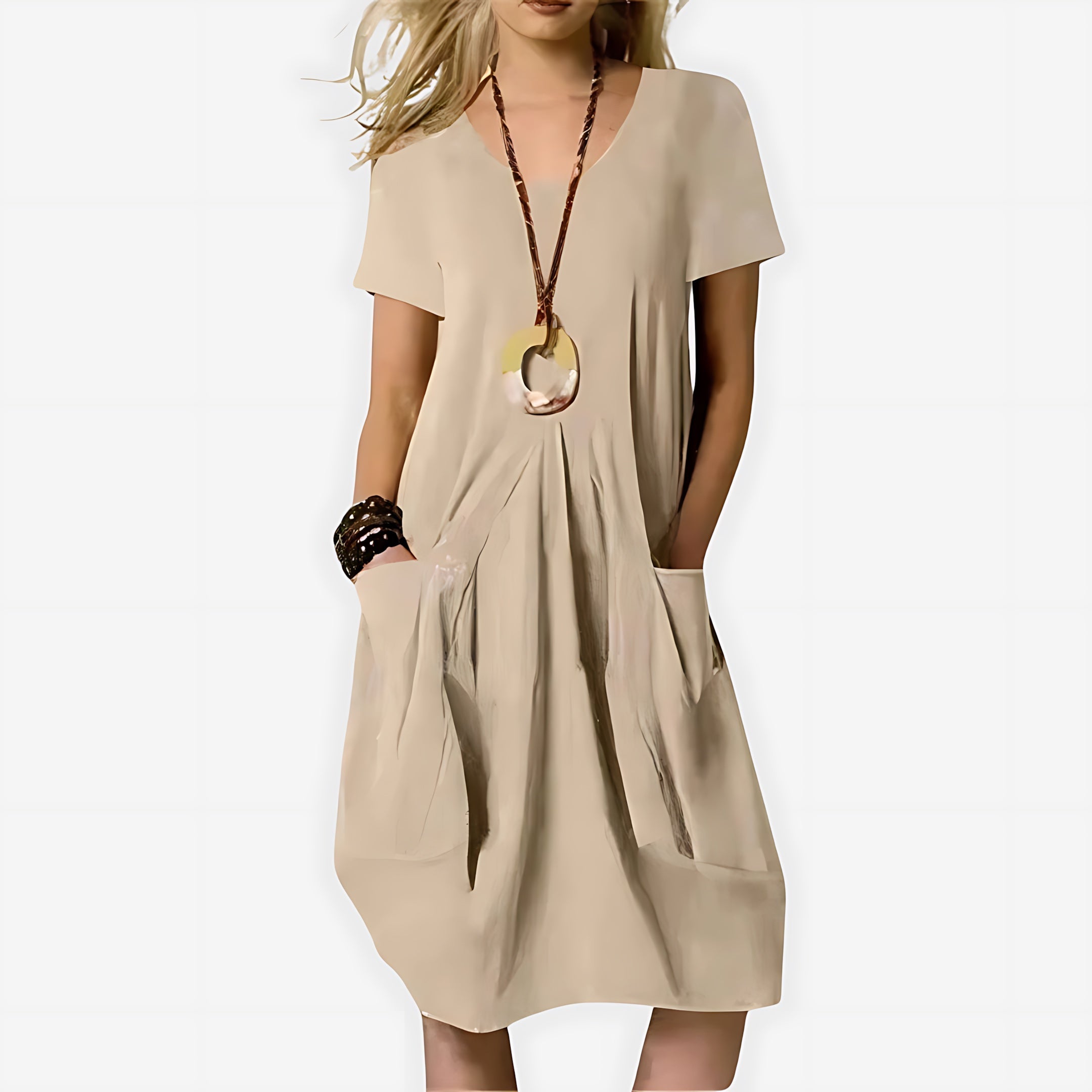 Maeve – Crew Neck Short Sleeve Cocoon Midi Dress