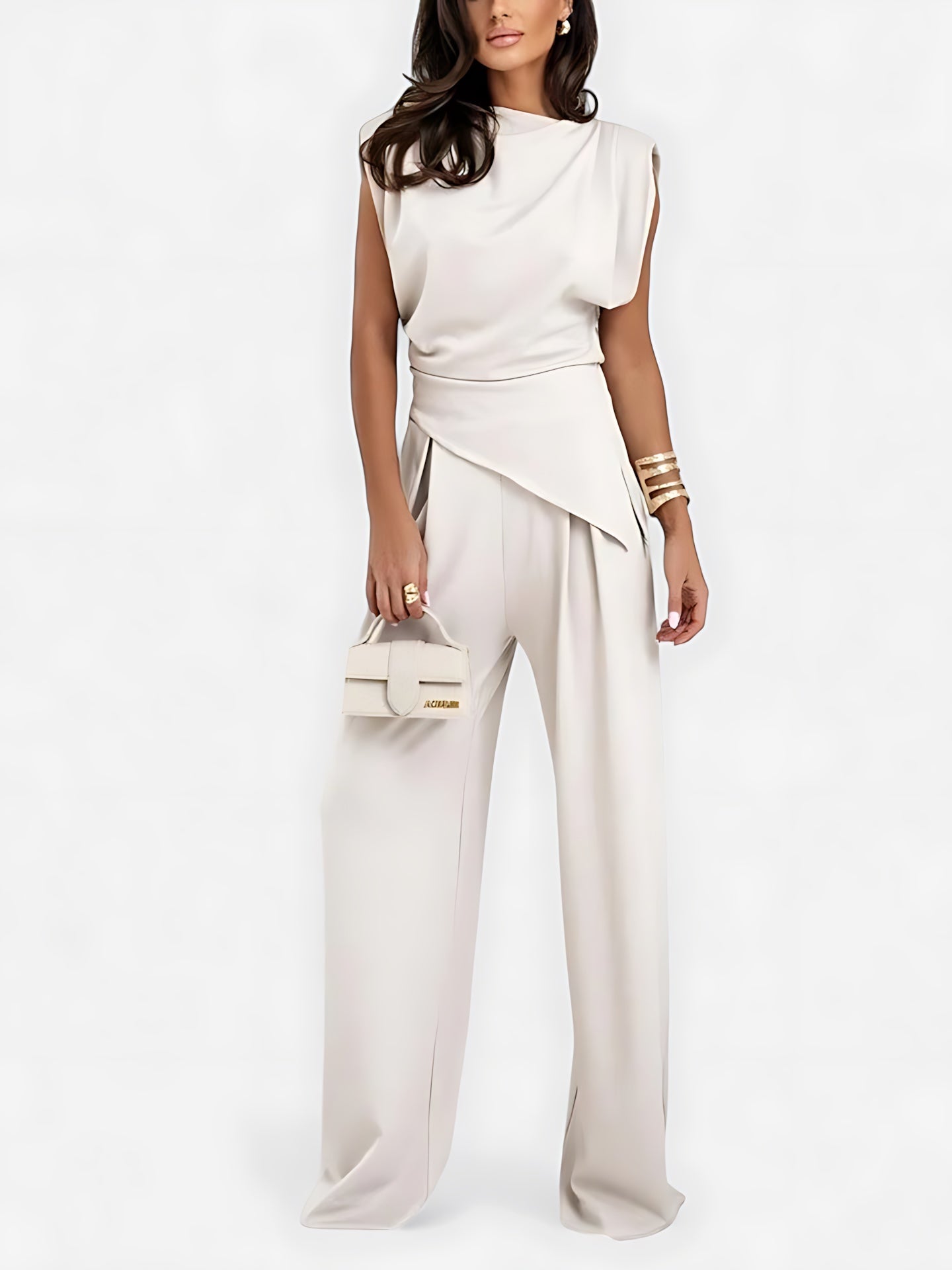 Maeve – Draped Asymmetrical Top and Wide Leg Pants Evening Set