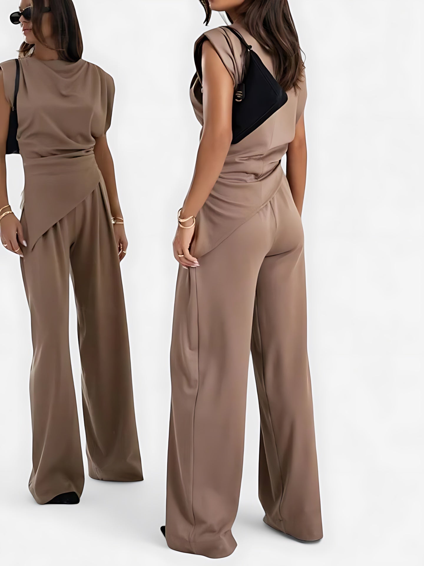 Maeve – Draped Asymmetrical Top and Wide Leg Pants Evening Set