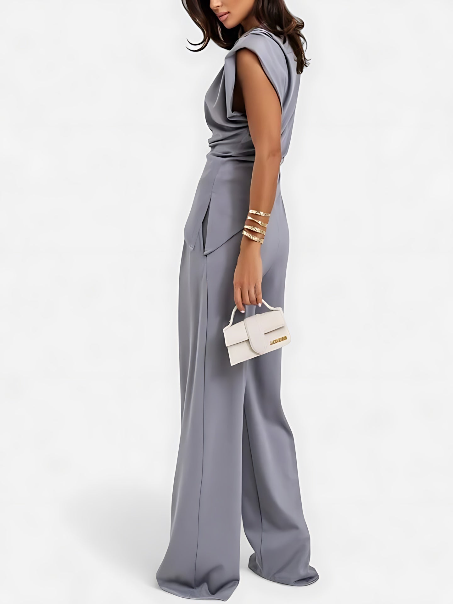 Maeve – Draped Asymmetrical Top and Wide Leg Pants Evening Set