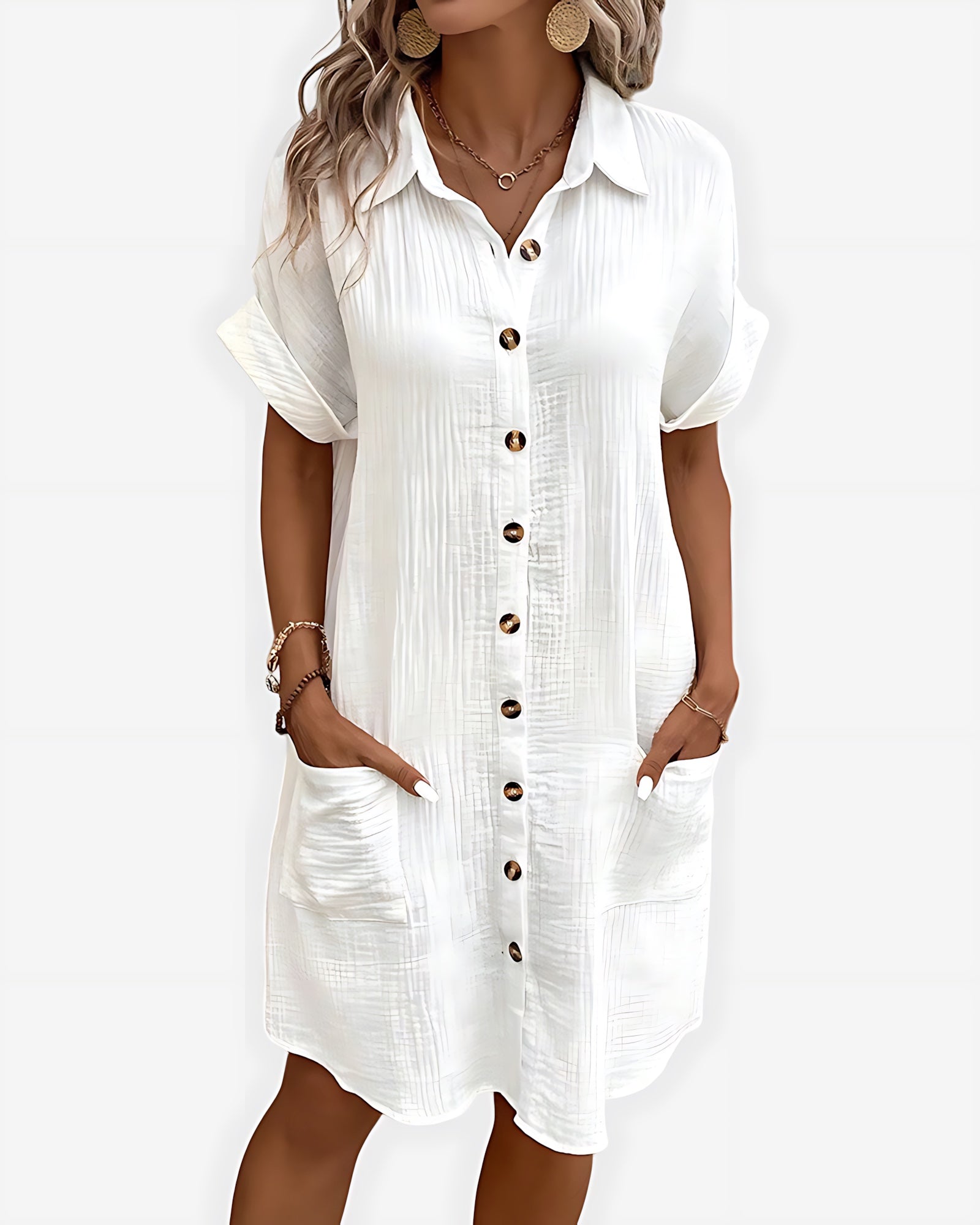 Maggie – Collared Short Sleeve Summer Shirt Dress