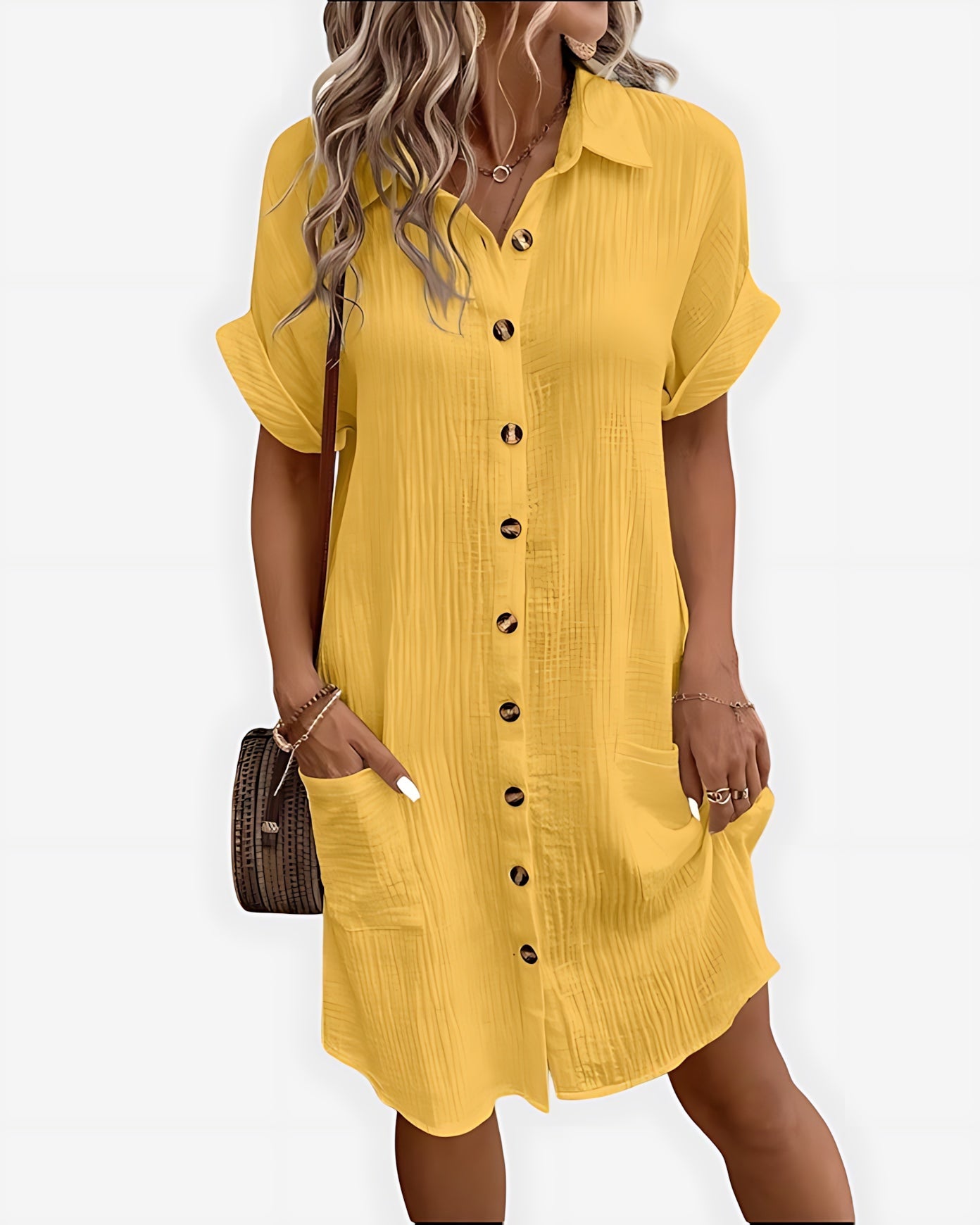 Maggie – Collared Short Sleeve Summer Shirt Dress