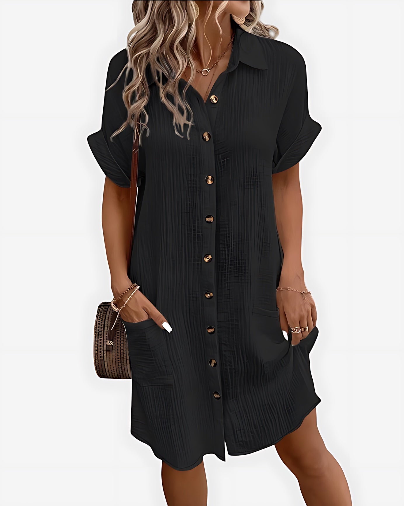 Maggie – Collared Short Sleeve Summer Shirt Dress