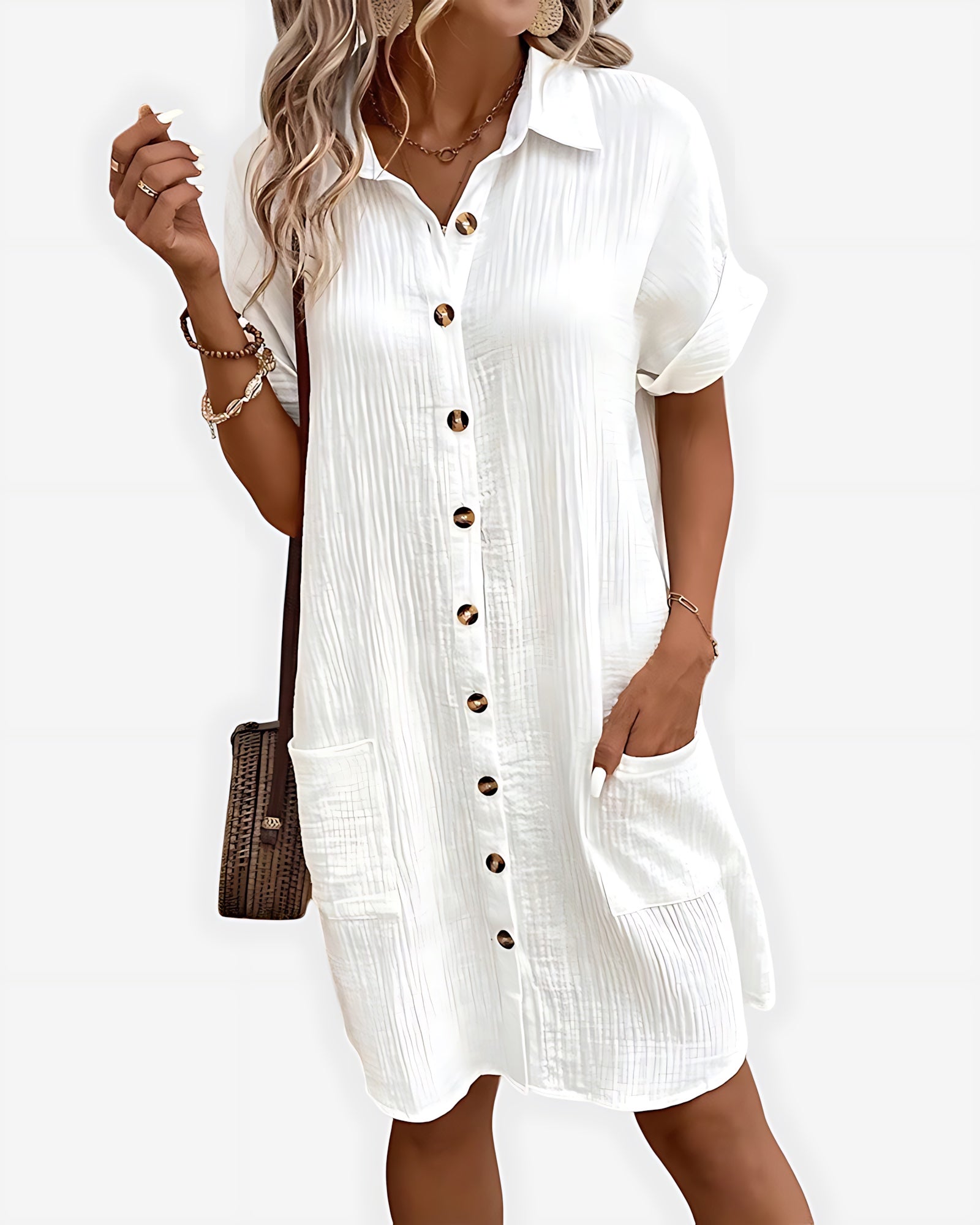 Maggie – Collared Short Sleeve Summer Shirt Dress
