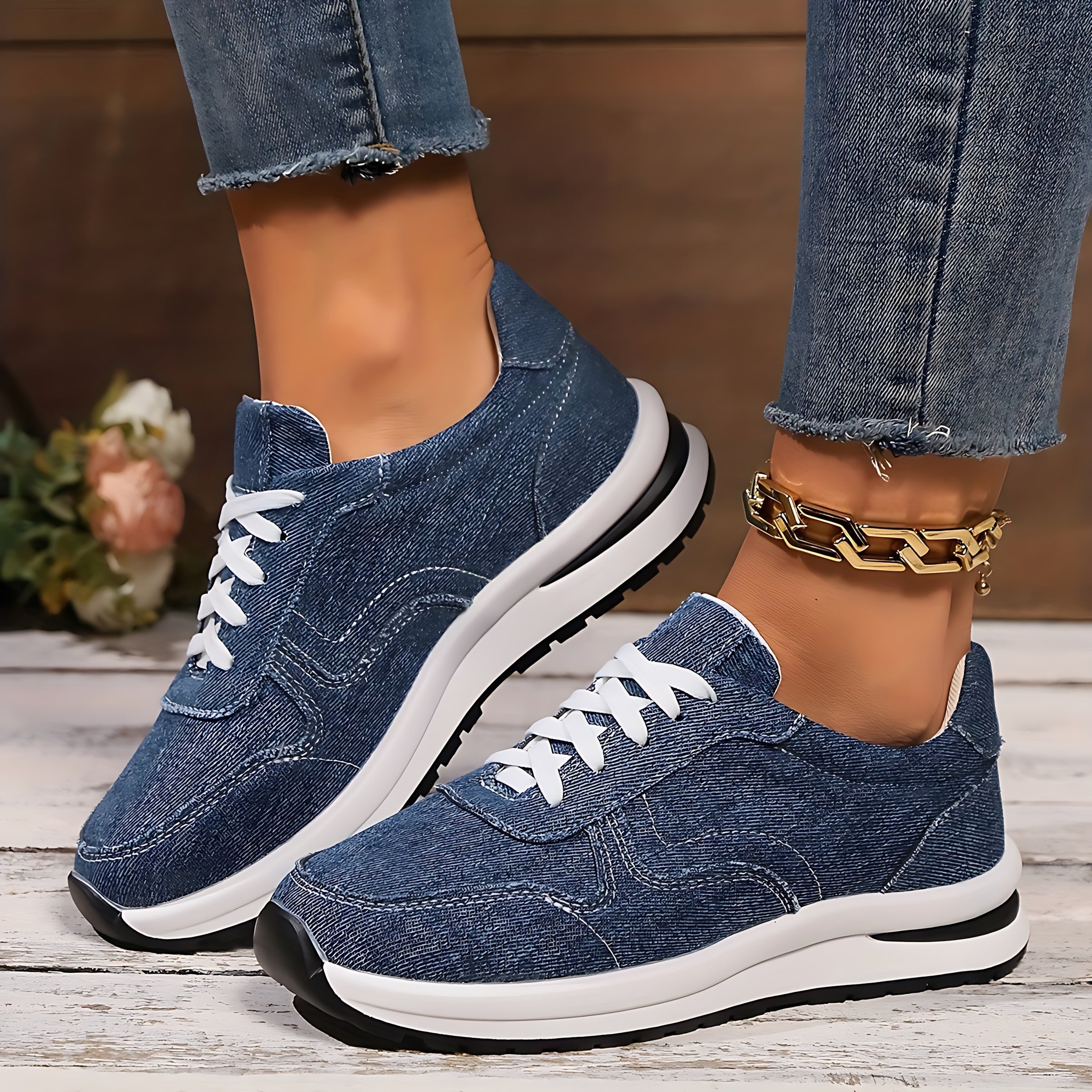 Maggie – Denim Lace Up Low Top Sneakers