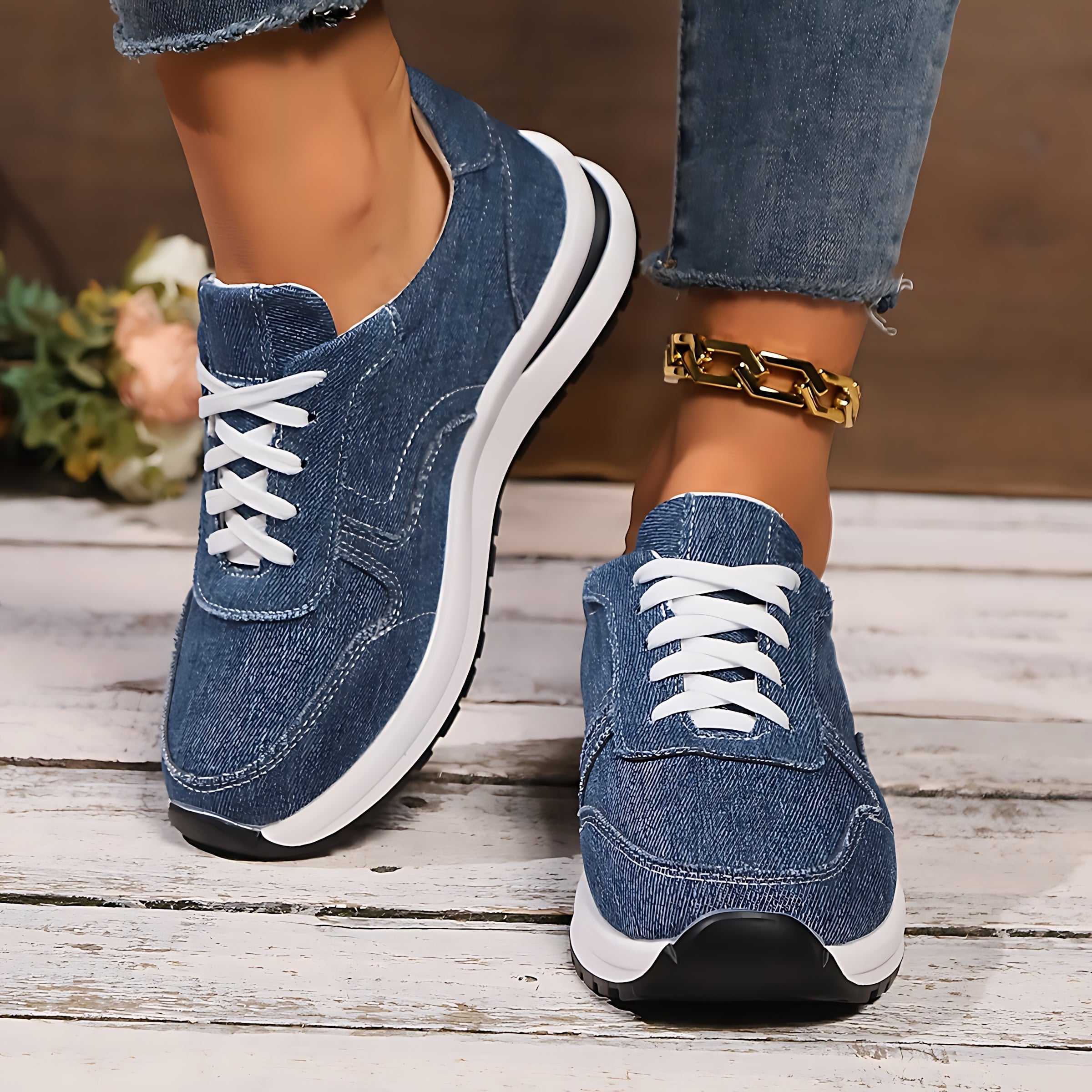 Maggie – Denim Lace Up Low Top Sneakers