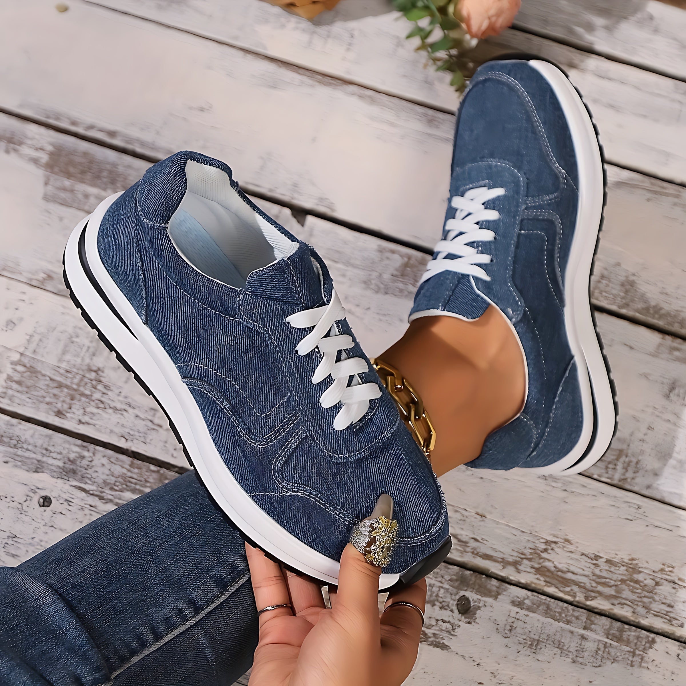 Maggie – Denim Lace Up Low Top Sneakers