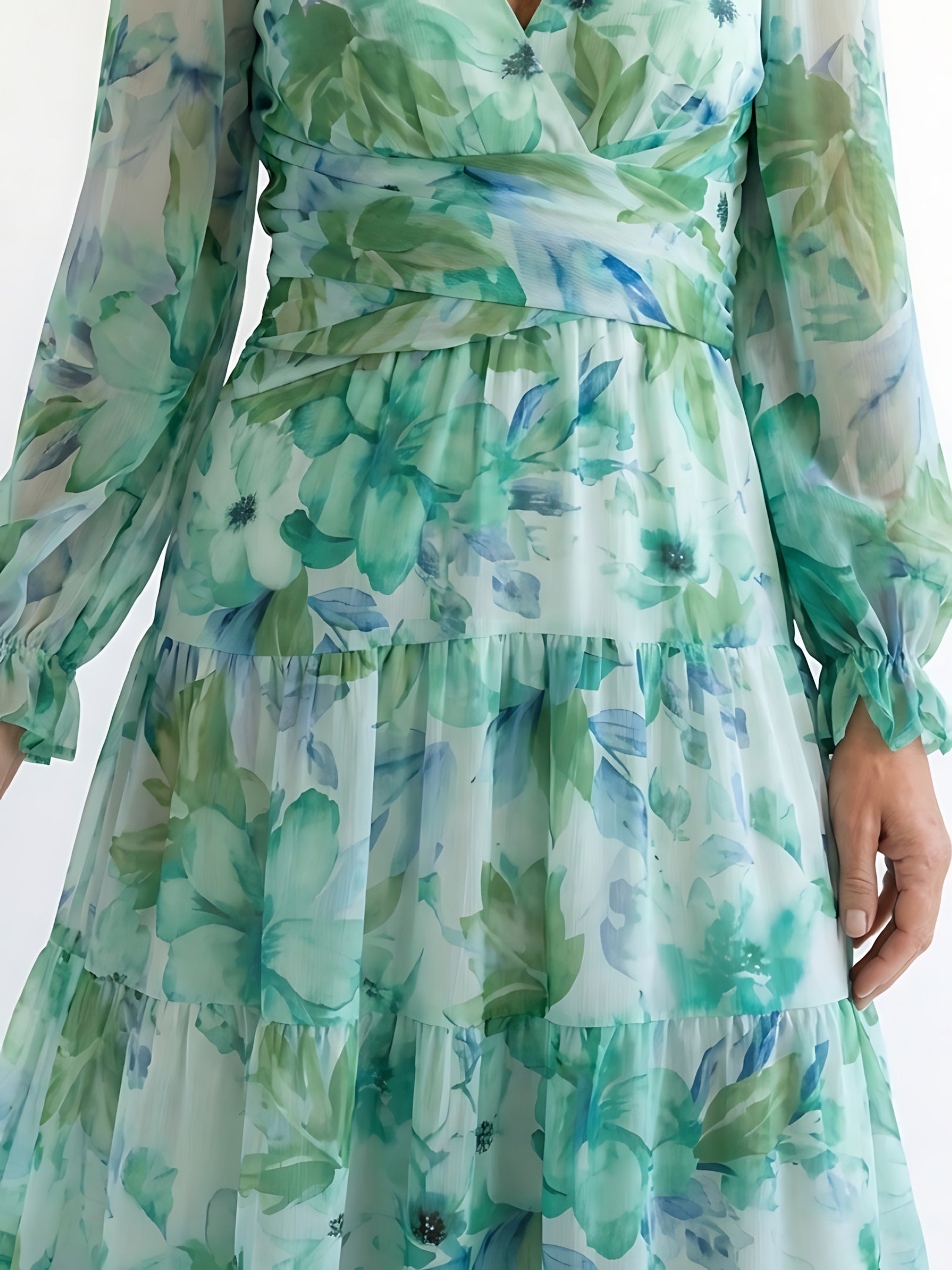 Maggie – Floral Print Long Sleeve Ruffle Maxi Dress