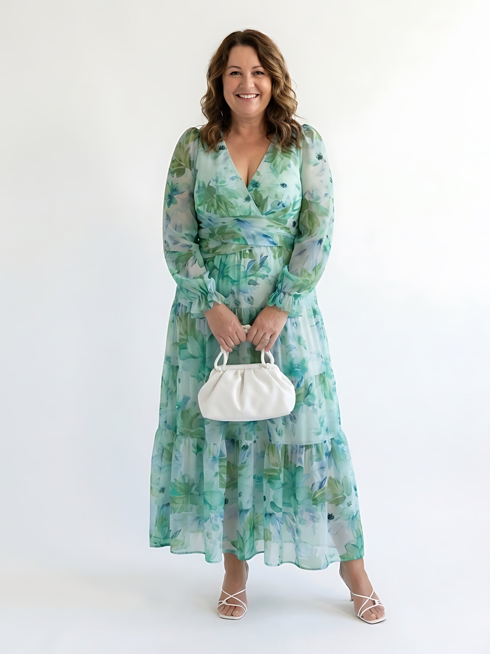 Maggie – Floral Print Long Sleeve Ruffle Maxi Dress