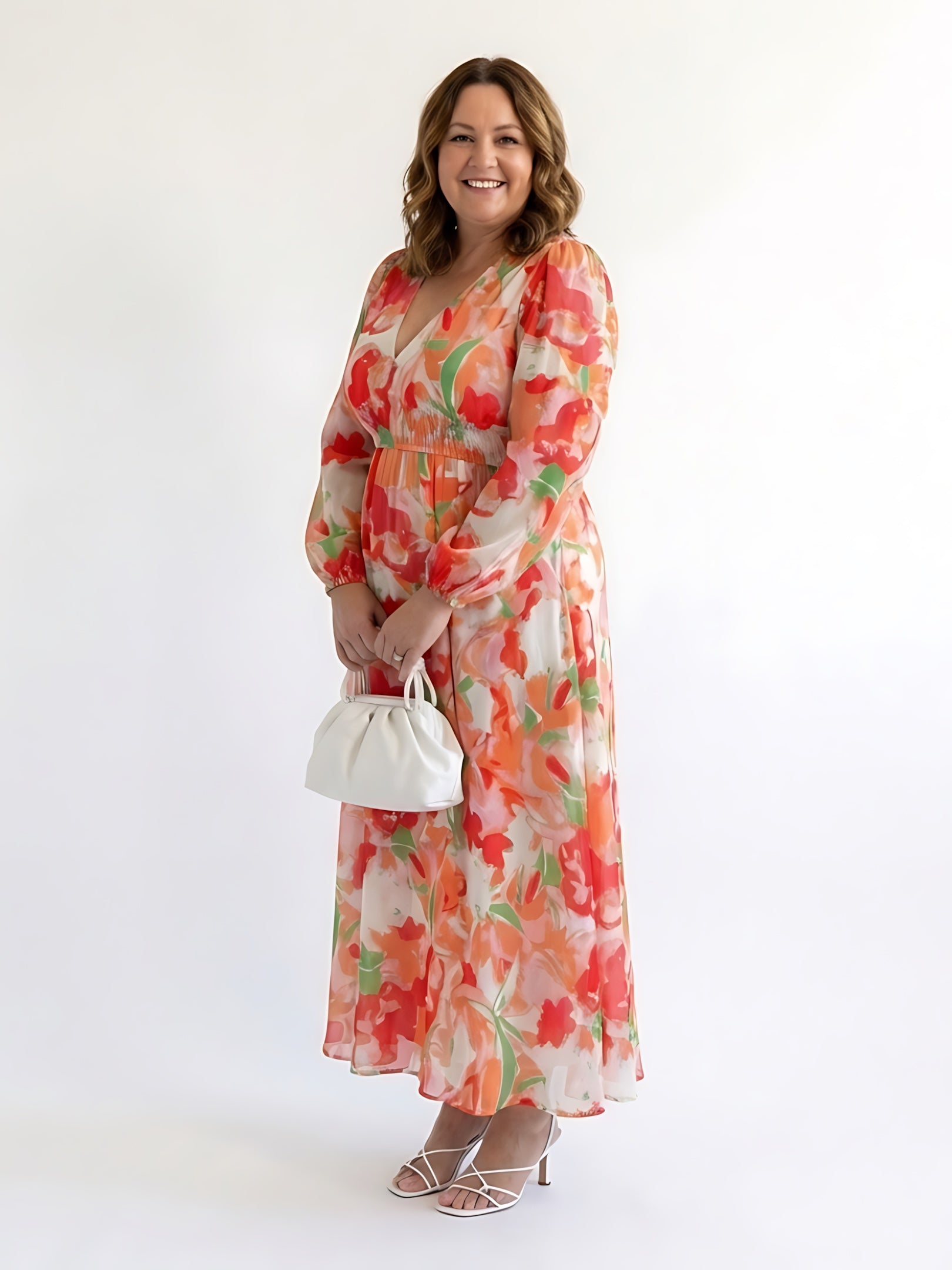 Maggie – Floral Print Long Sleeve Ruffle Maxi Dress