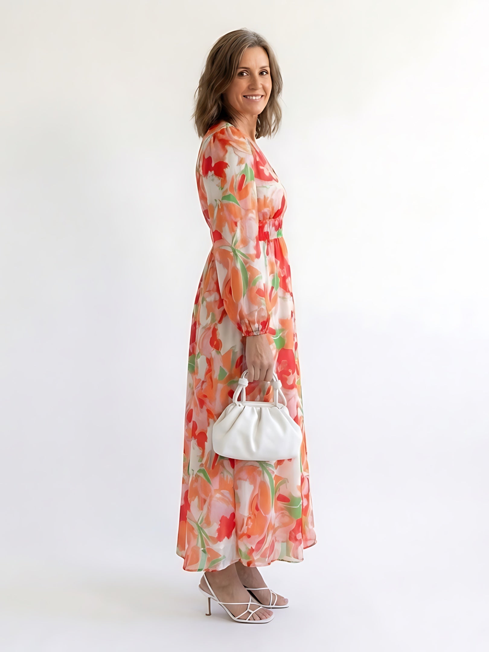 Maggie – Floral Print Long Sleeve Ruffle Maxi Dress