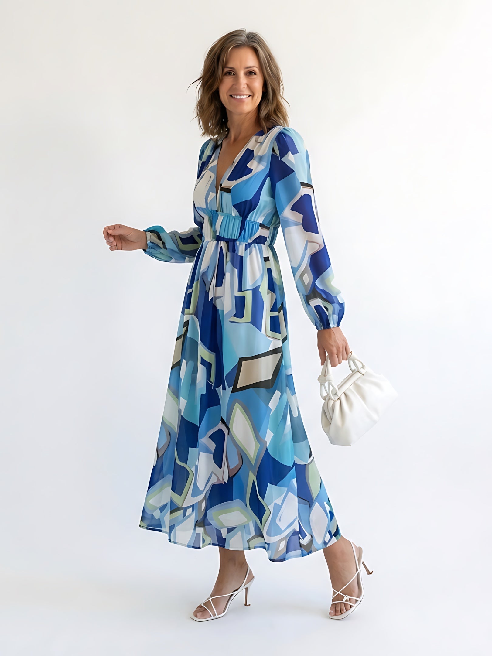 Maggie – Floral Print Long Sleeve Ruffle Maxi Dress