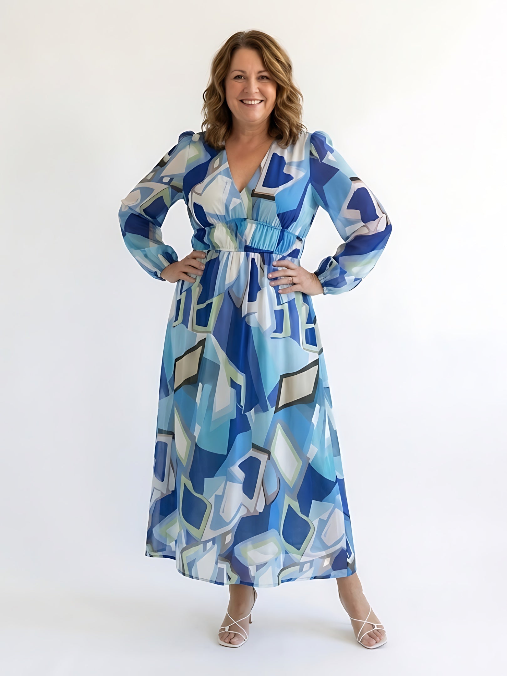Maggie – Floral Print Long Sleeve Ruffle Maxi Dress