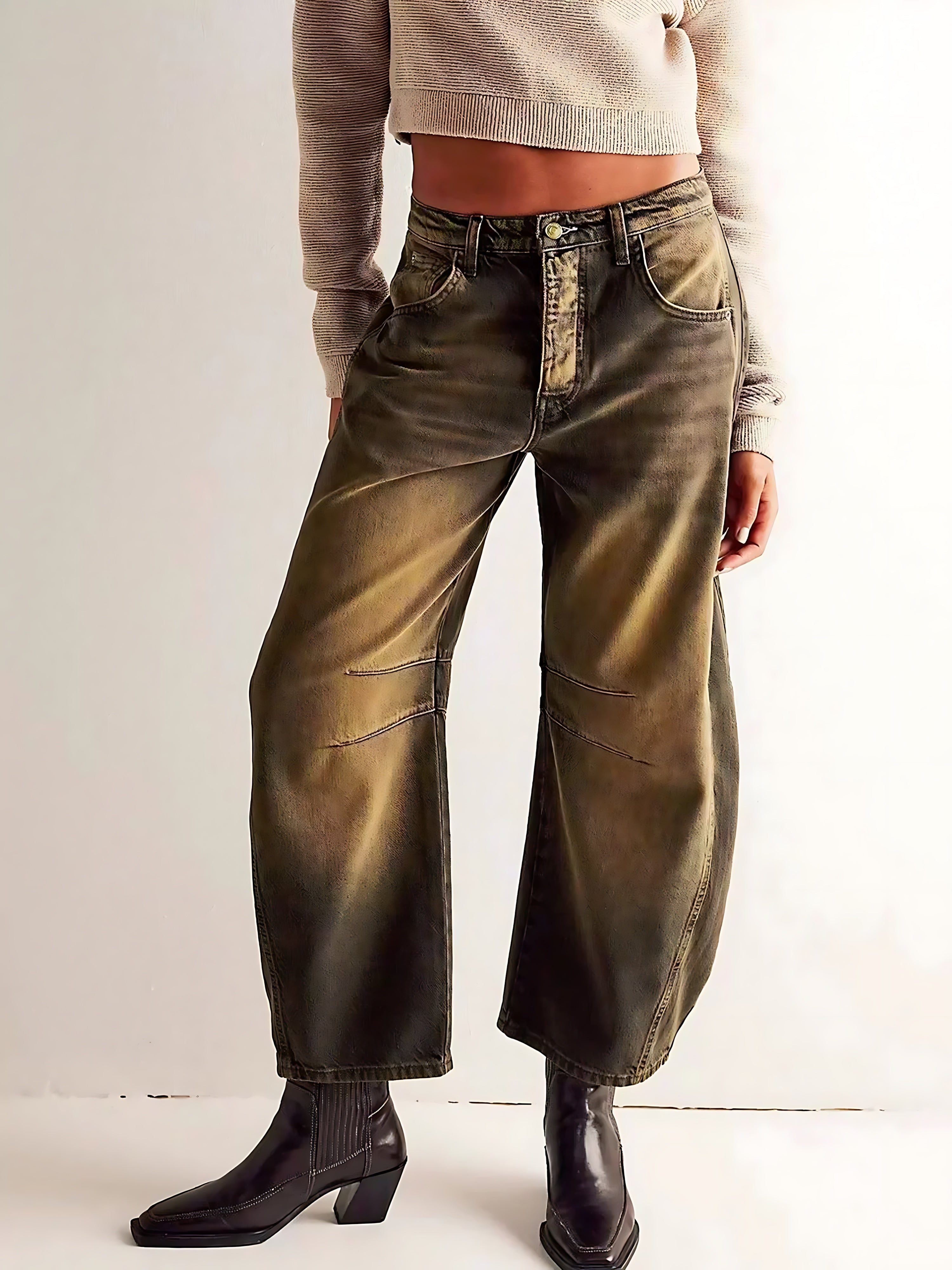 Maggie – Leopard Print Barrel Leg Jeans