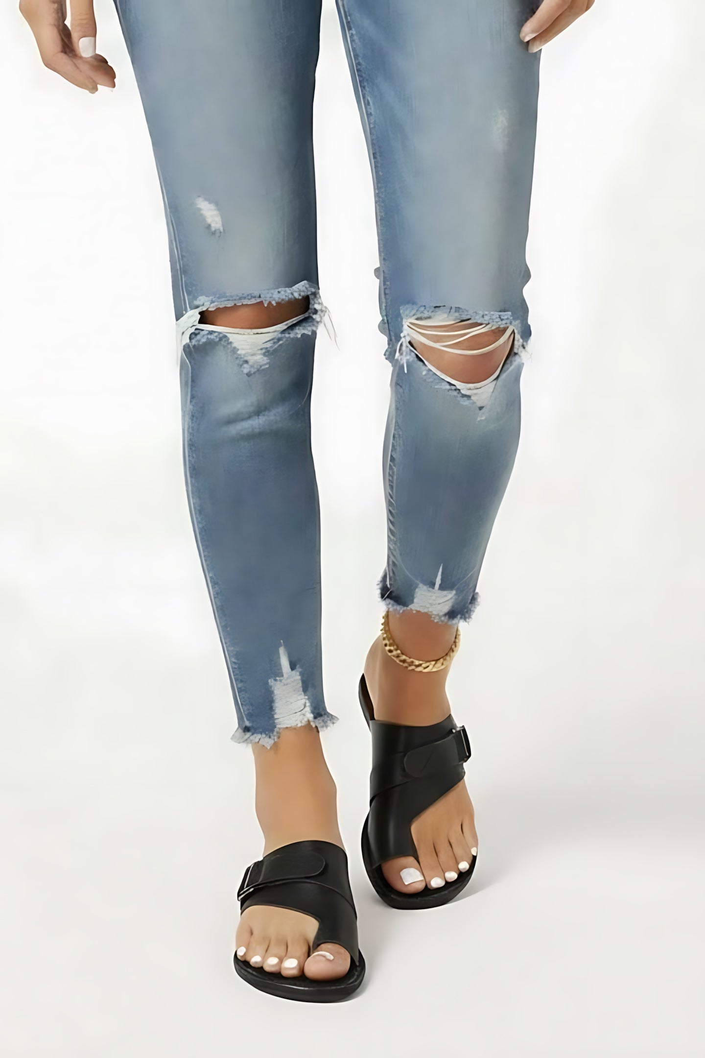 Maggie – Toe Loop Crossover Flat Slide Sandals