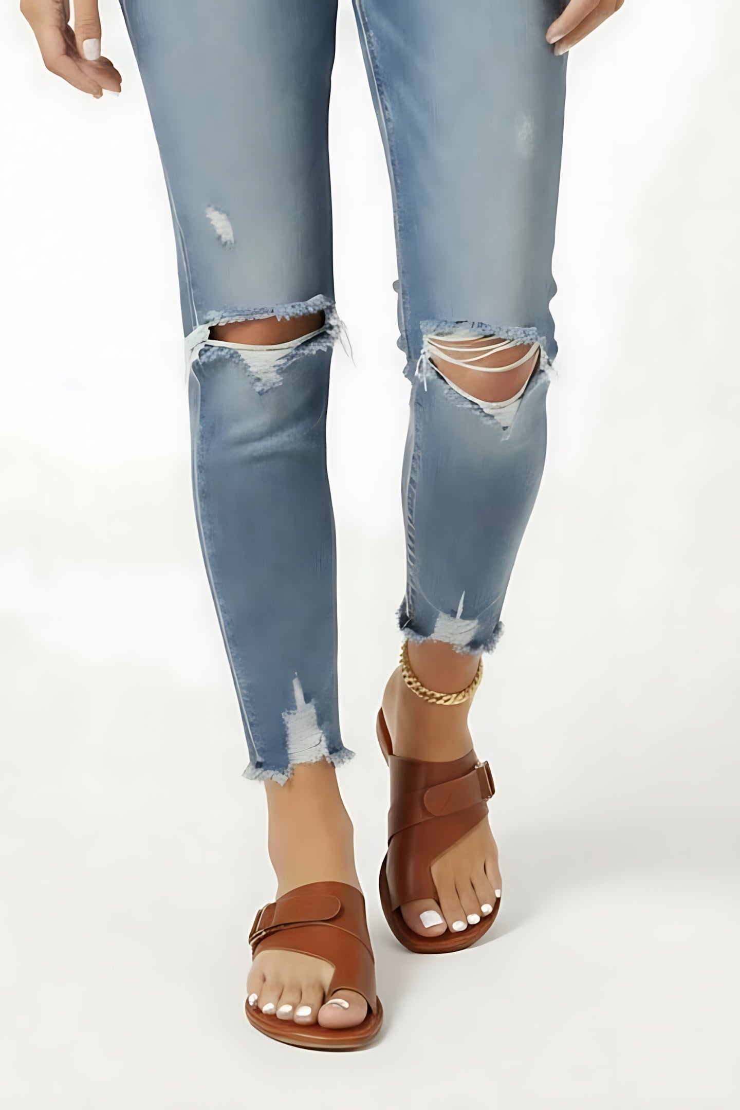 Maggie – Toe Loop Crossover Flat Slide Sandals