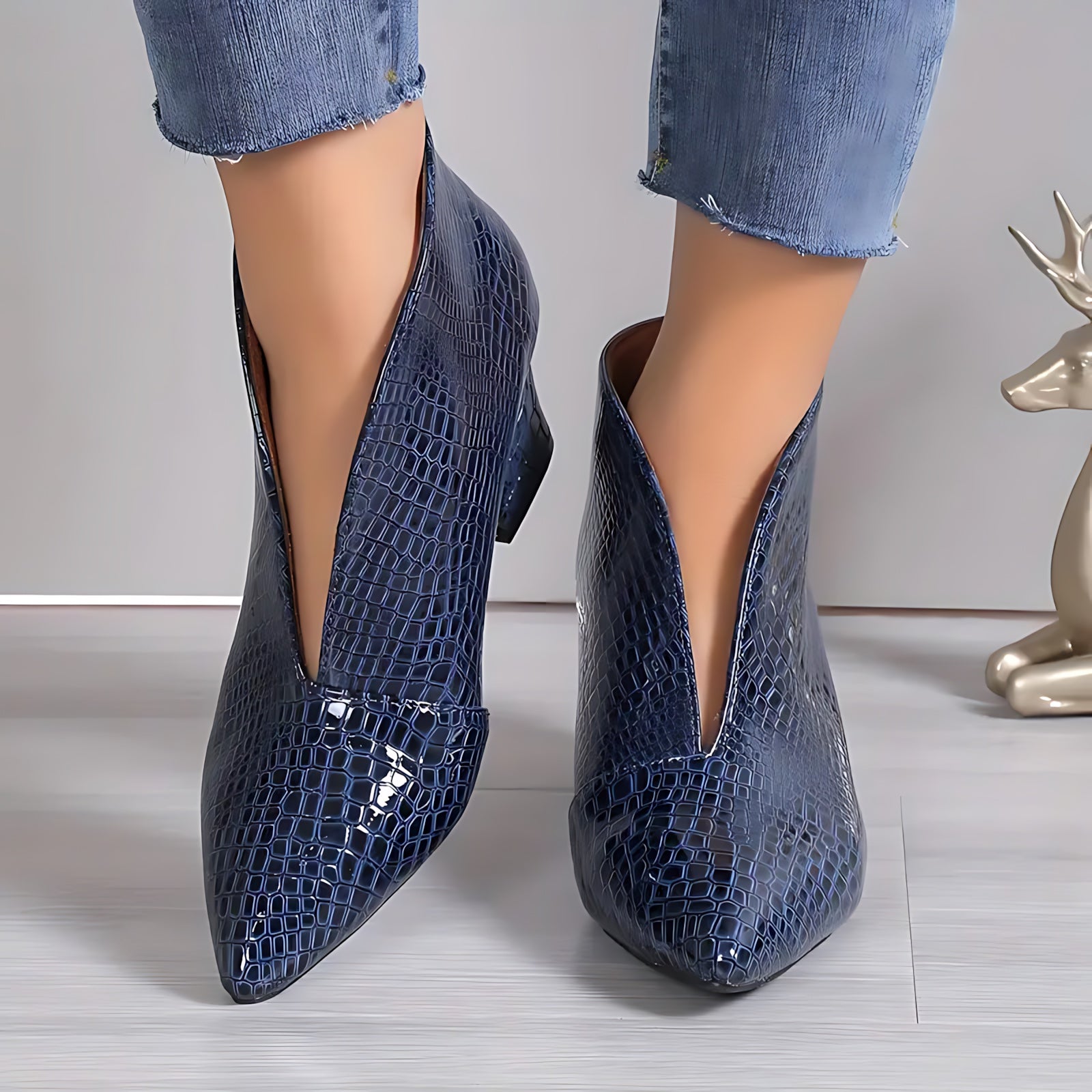 Magnolia – Snake Embossed Block Heel Ankle Boots