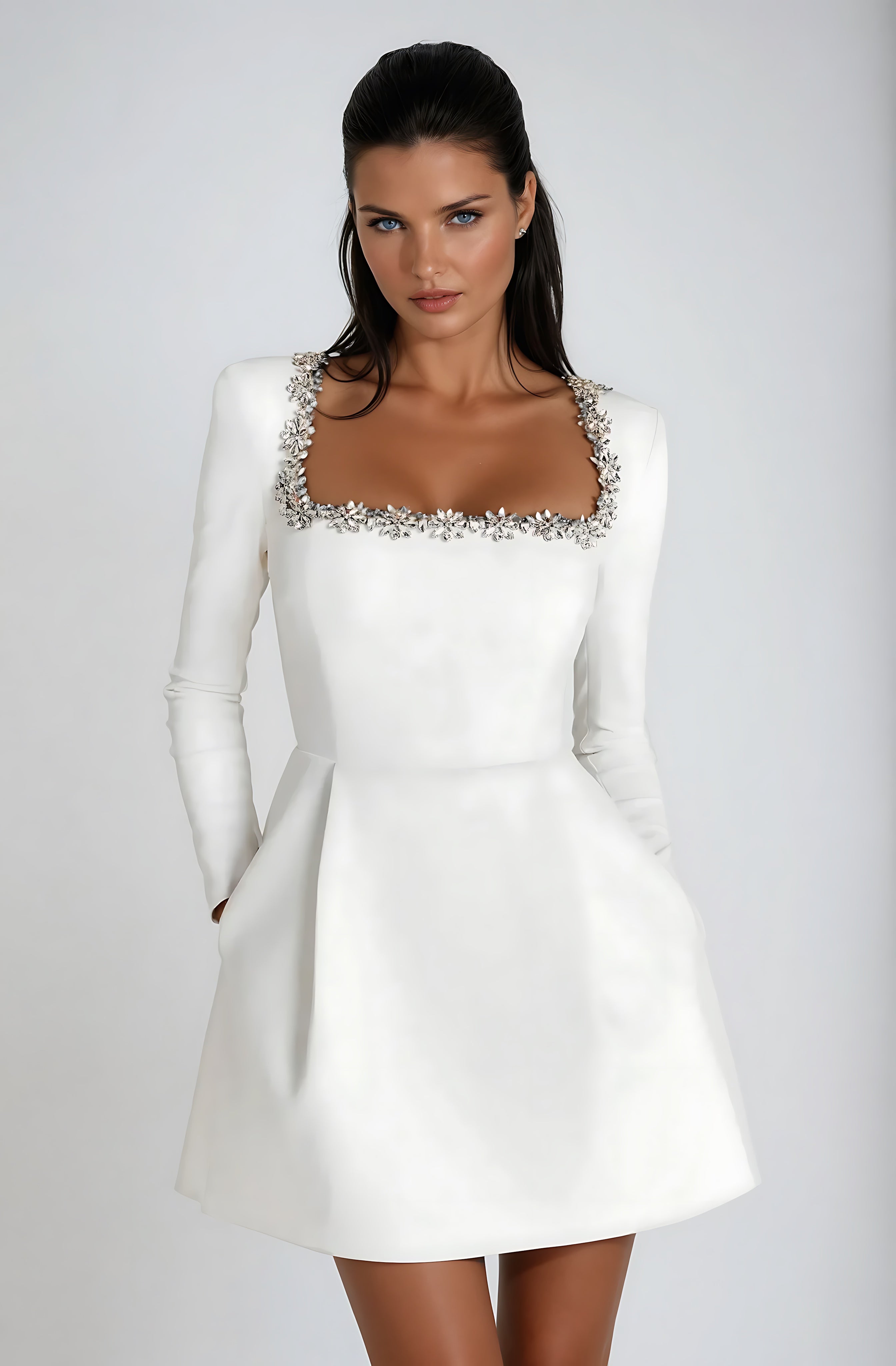 Magnolia – Square Neck Long Sleeve Cocktail Mini Dress