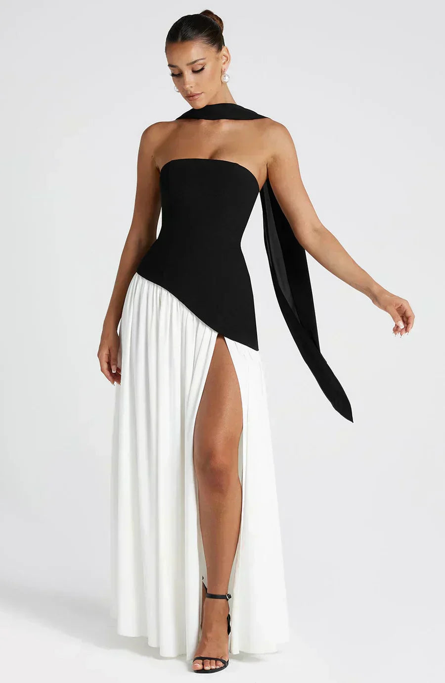 Penelope – Strapless Asymmetric Wedding Guest Maxi Dress