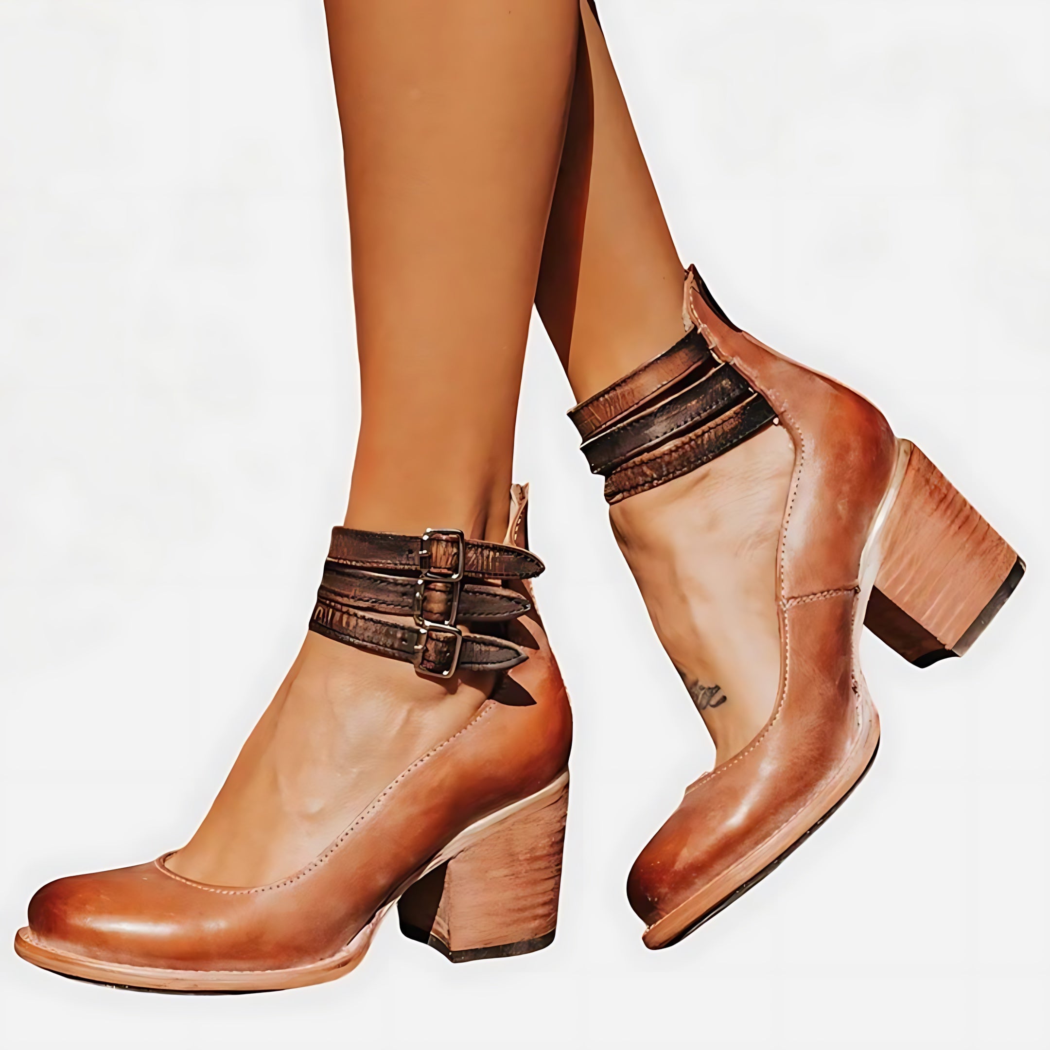 Margaret – Ankle Strap Chunky Block Heel Pumps