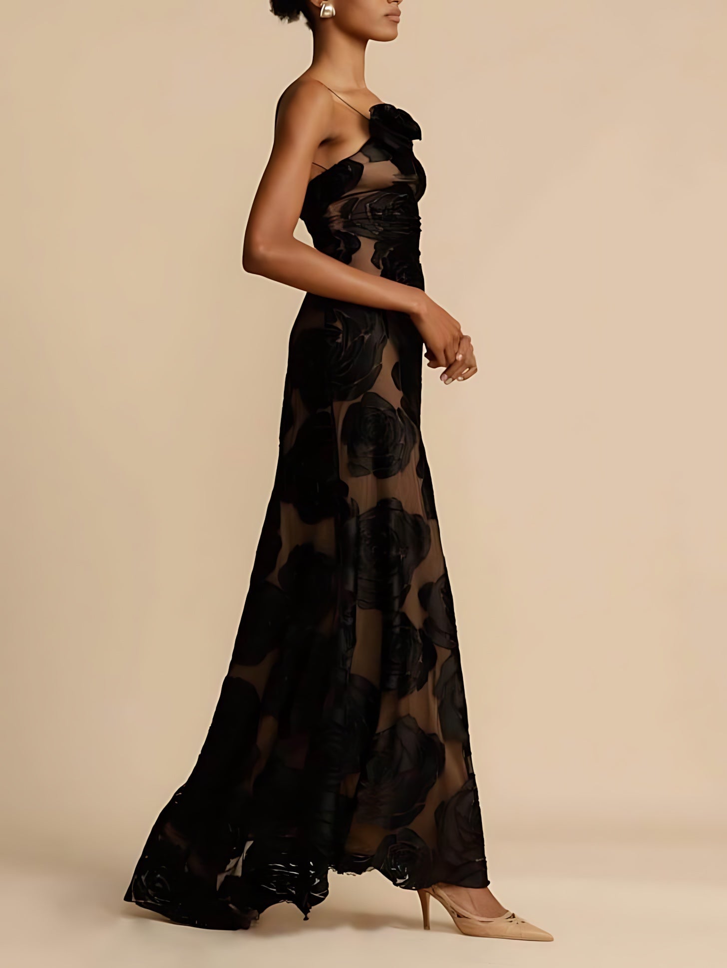 Margaret – Floral One Shoulder Wedding Guest Maxi Dress