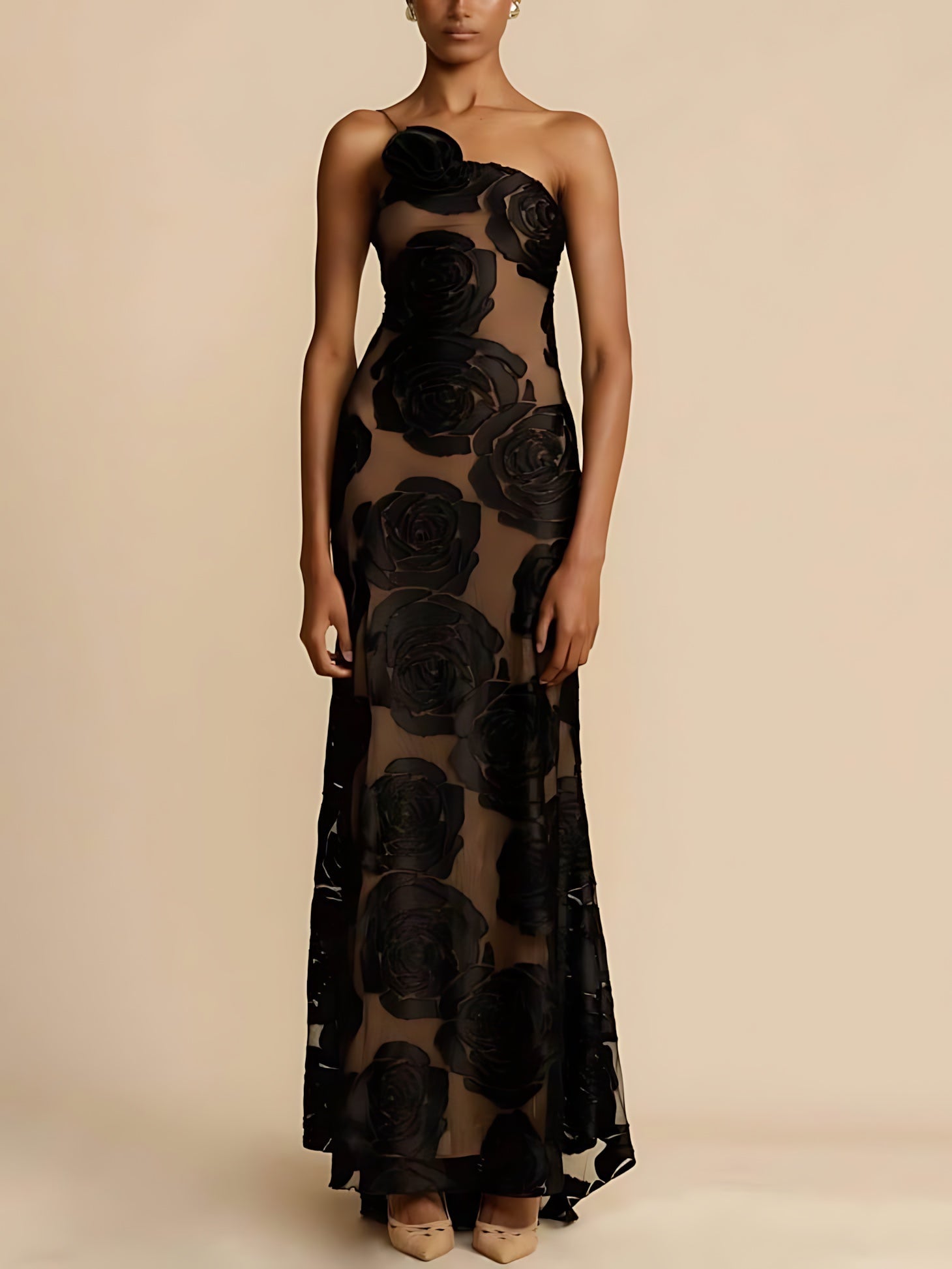 Margaret – Floral One Shoulder Wedding Guest Maxi Dress