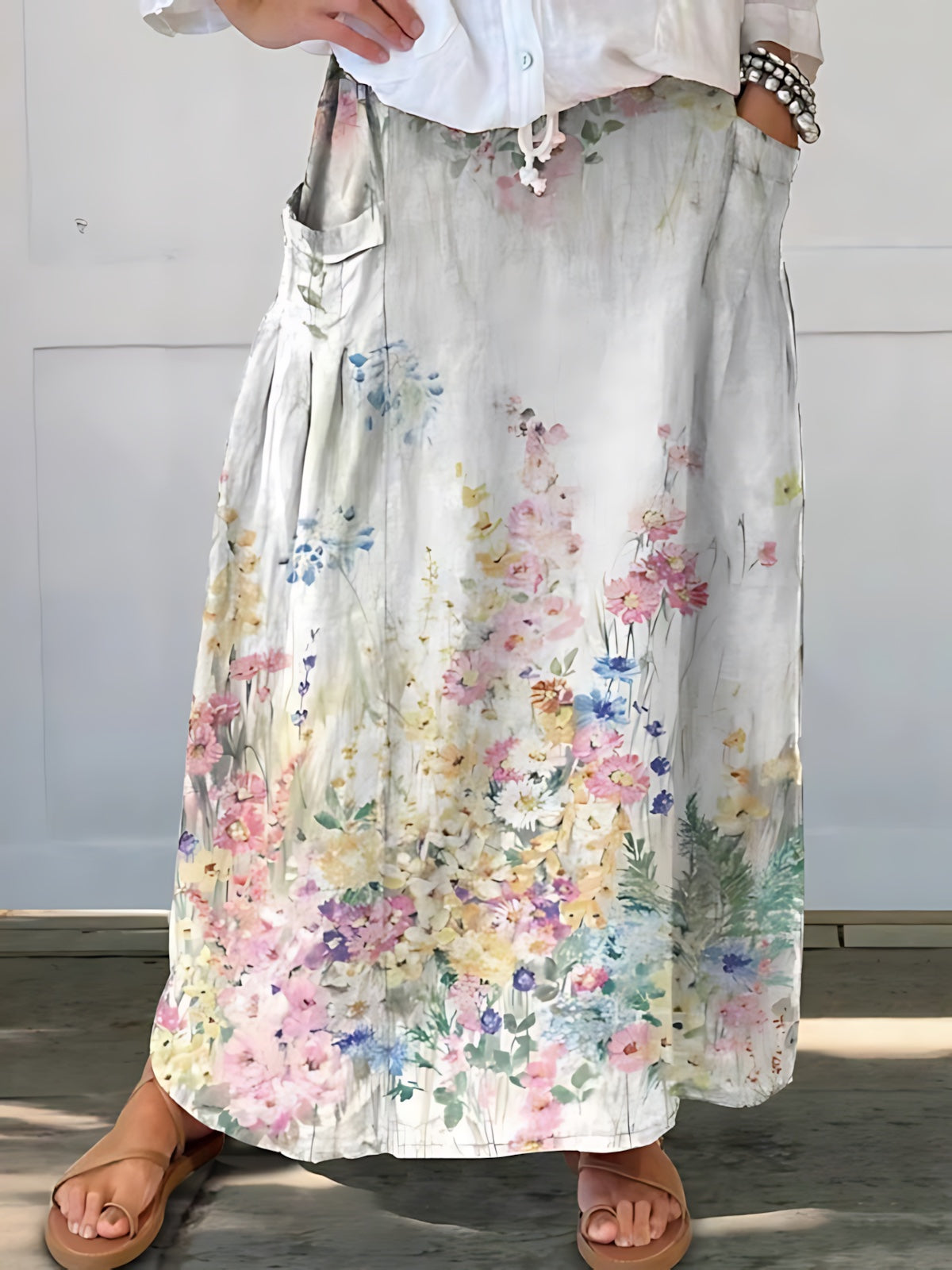 Margaret – Floral Print A Line Maxi Skirt