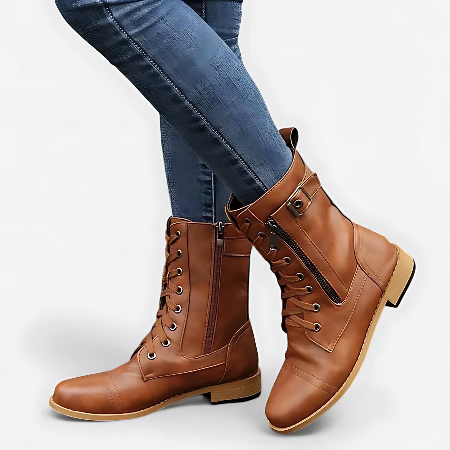 Margaret – Leather Lace Up Mid Calf Combat Boots