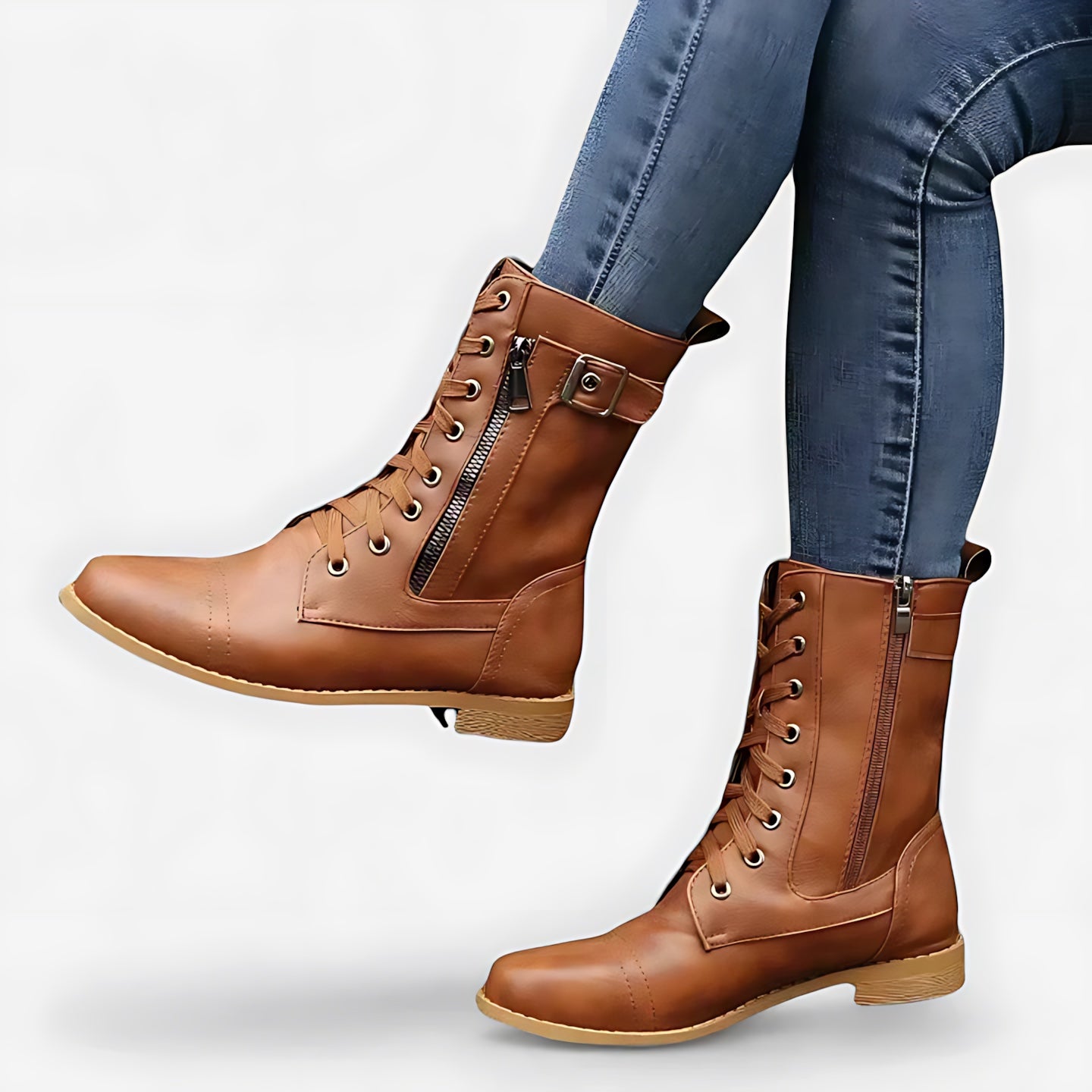 Margaret – Leather Lace Up Mid Calf Combat Boots