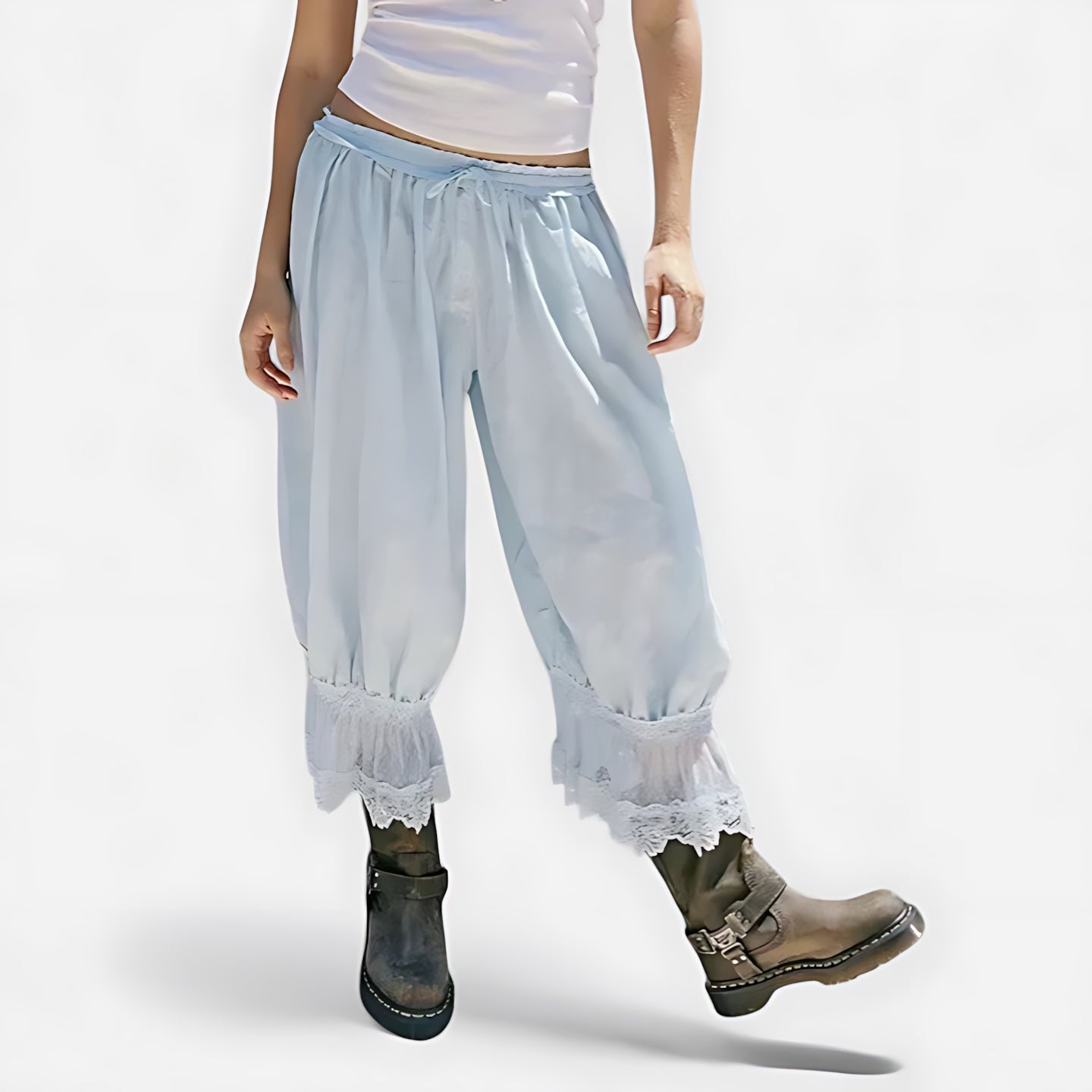 Margot – Lace Ruffle Hem Cropped Pants