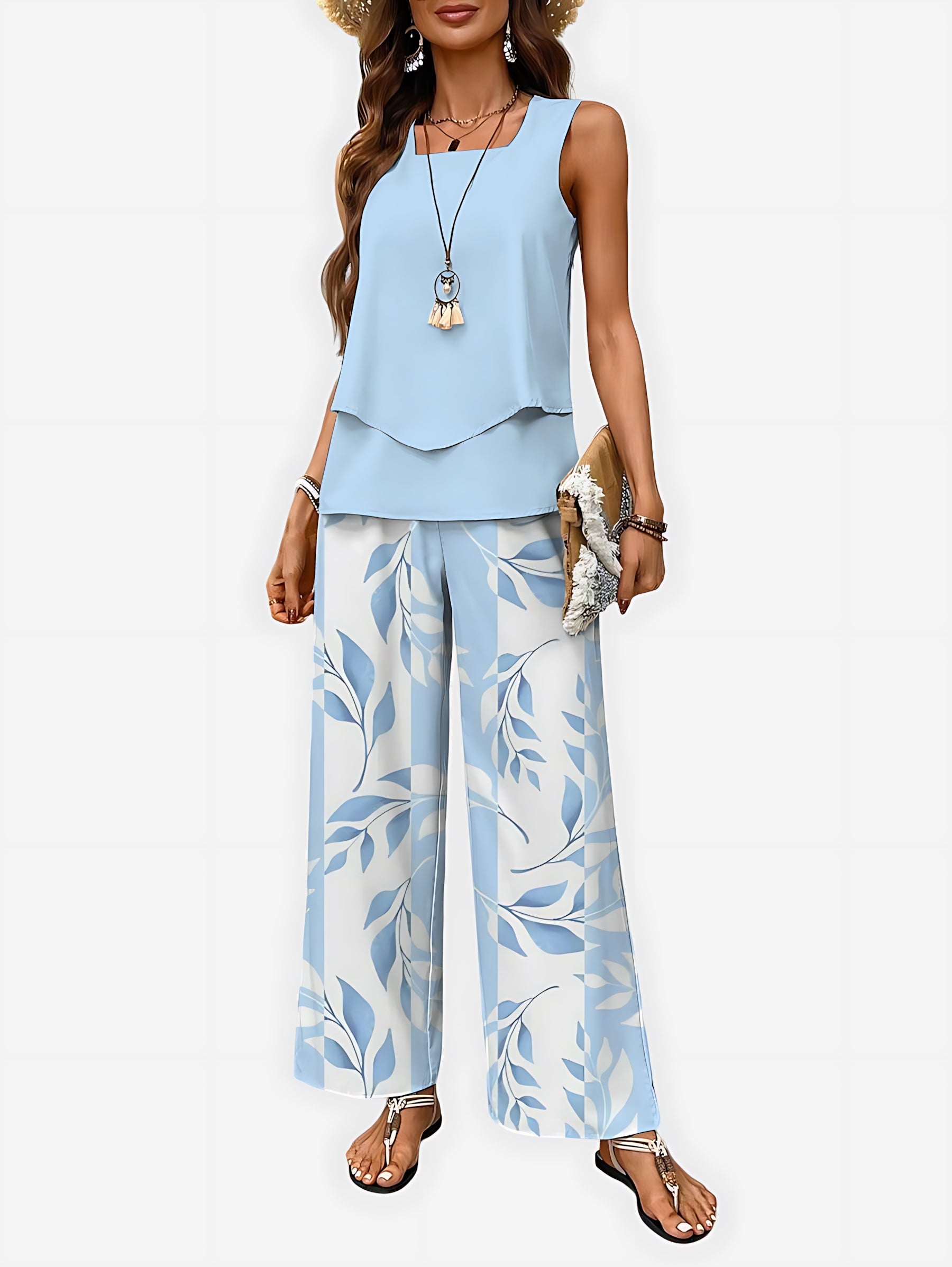 Margot – Tank Top and Floral Print Wide Leg Pants Set