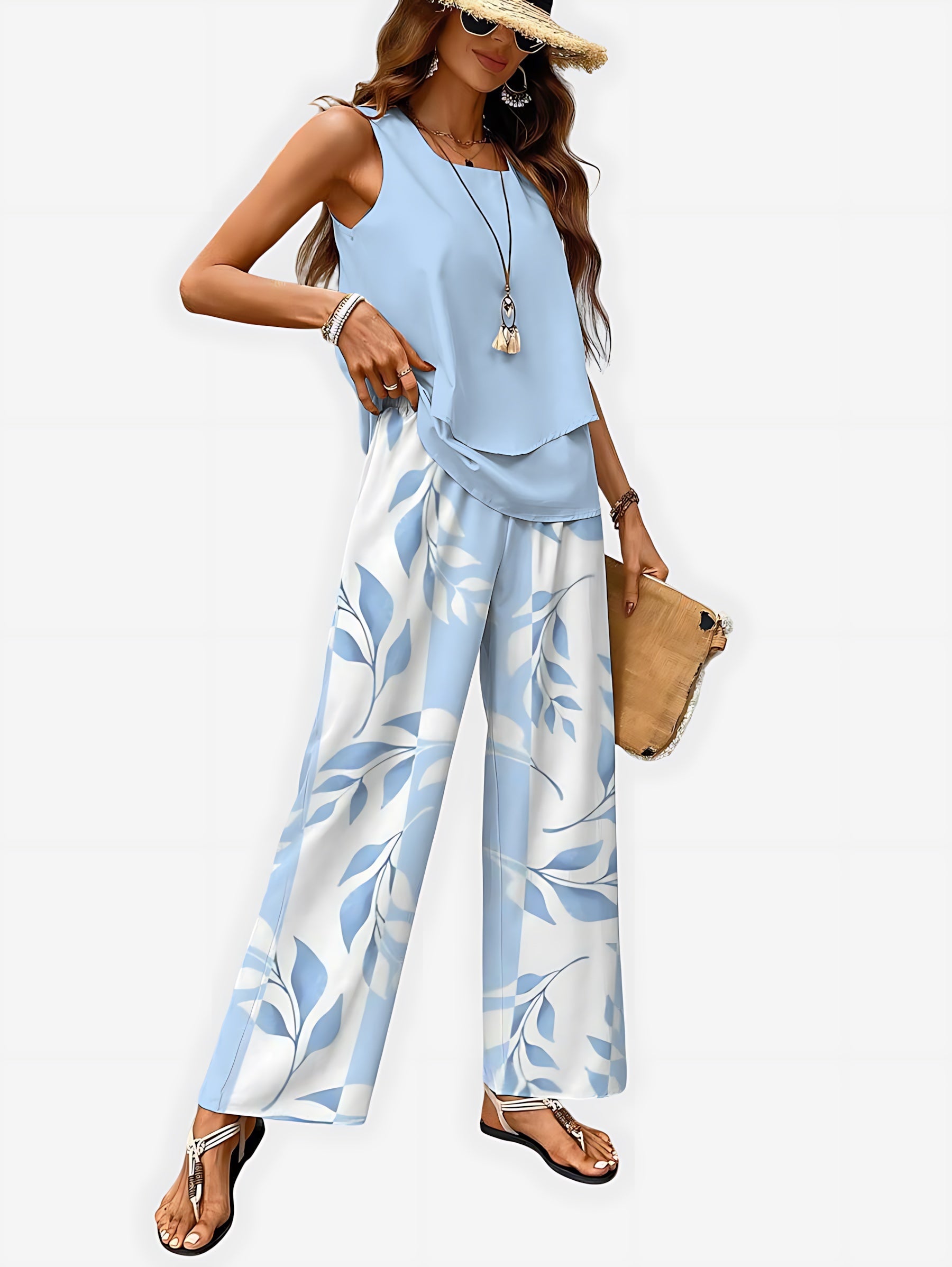 Margot – Tank Top and Floral Print Wide Leg Pants Set