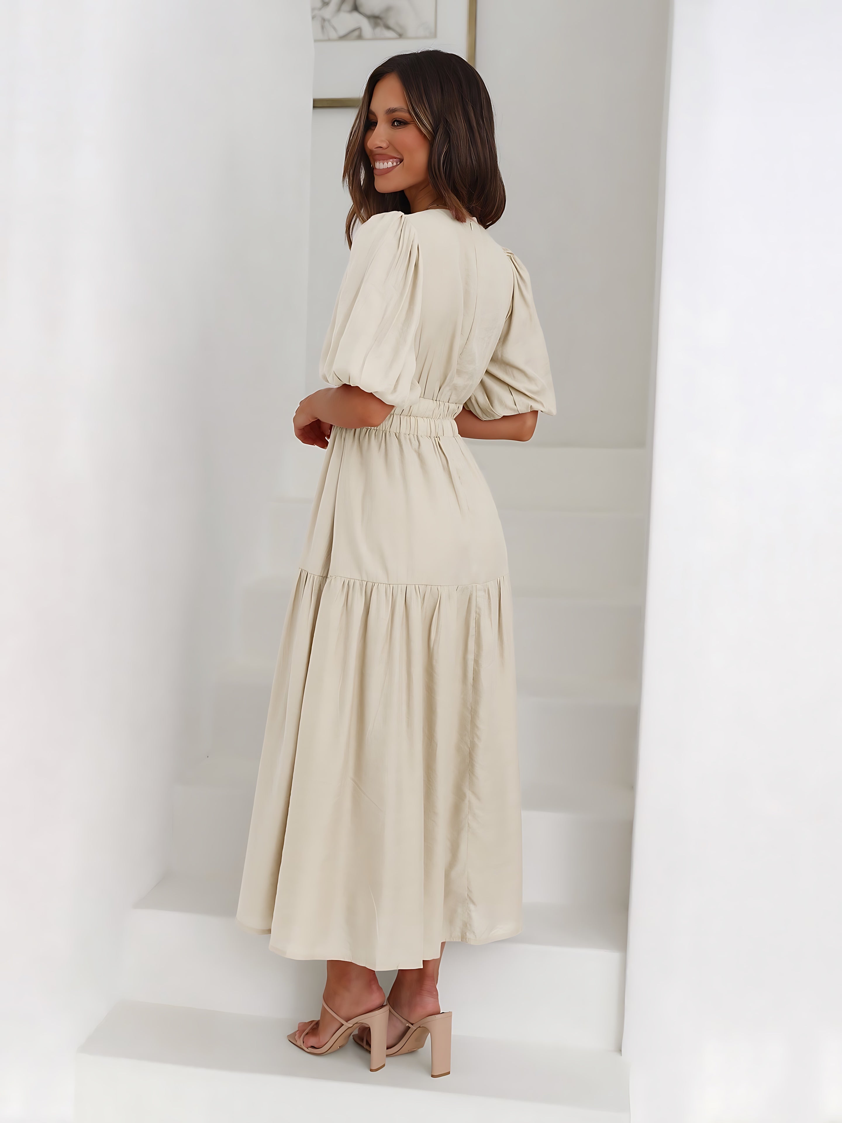 Margot – V Neck Flutter Sleeve Summer Maxi Dress
