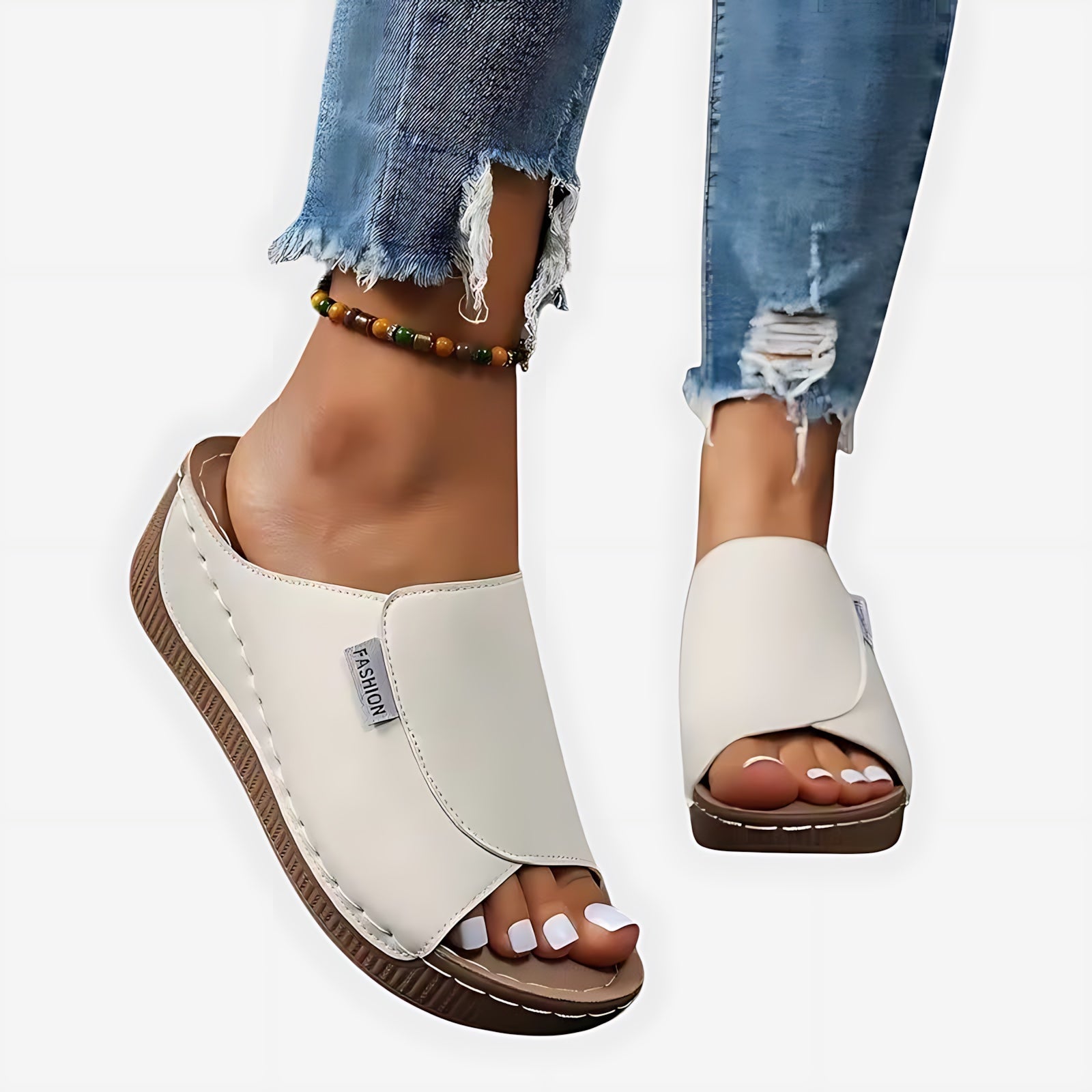 Maria – Contrast Stitch Wedge Slide Sandals