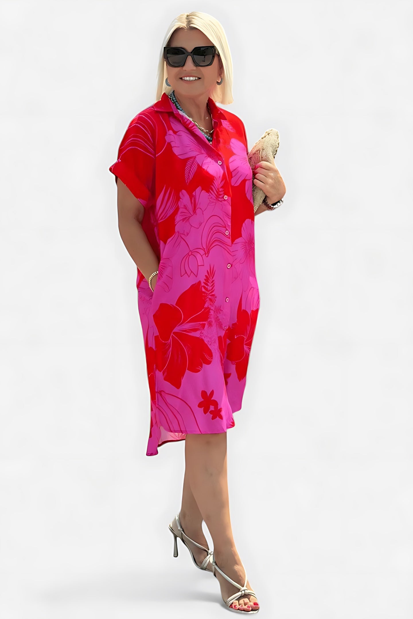 Maria – Floral Print Short Sleeve Summer Midi Dress