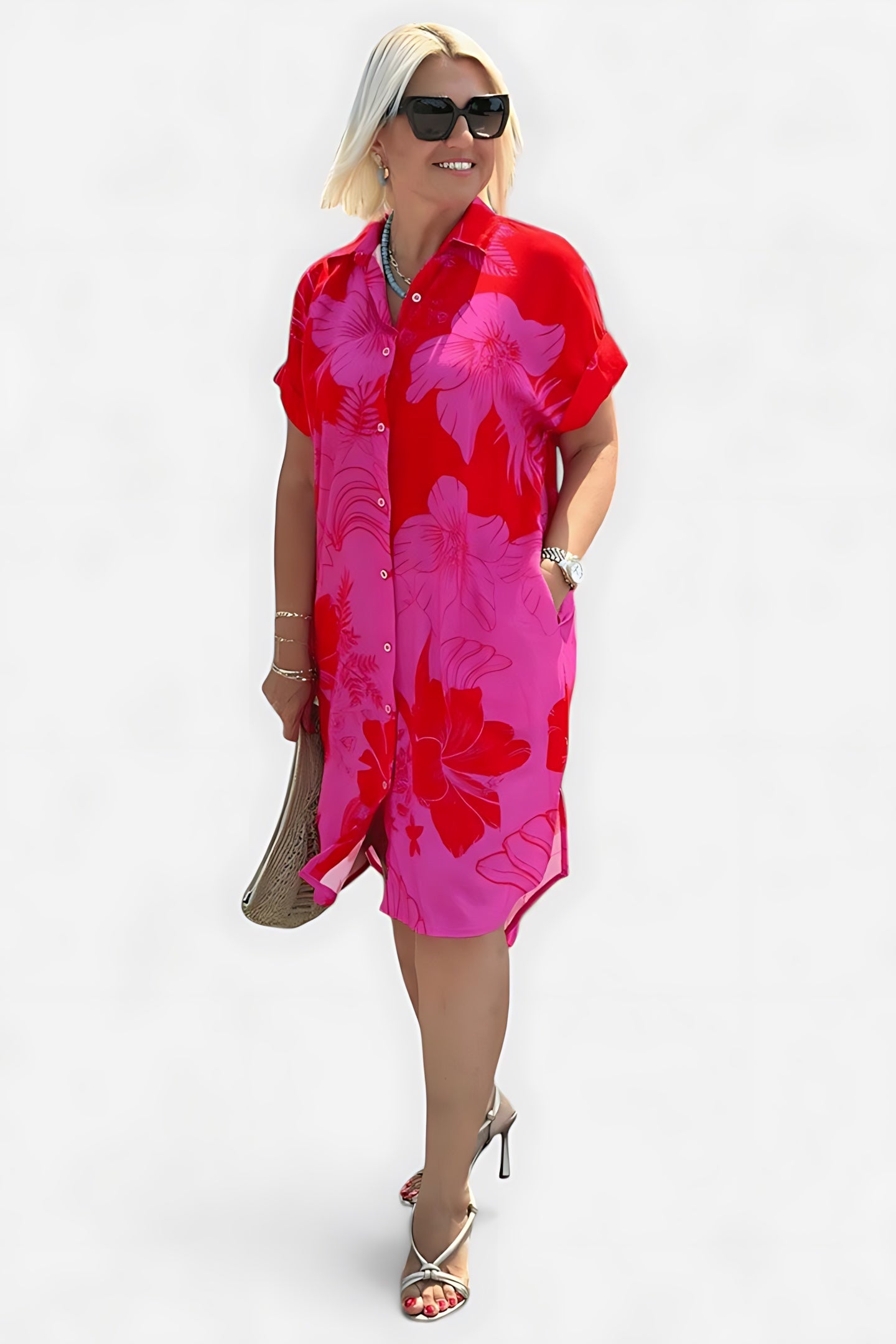 Maria – Floral Print Short Sleeve Summer Midi Dress