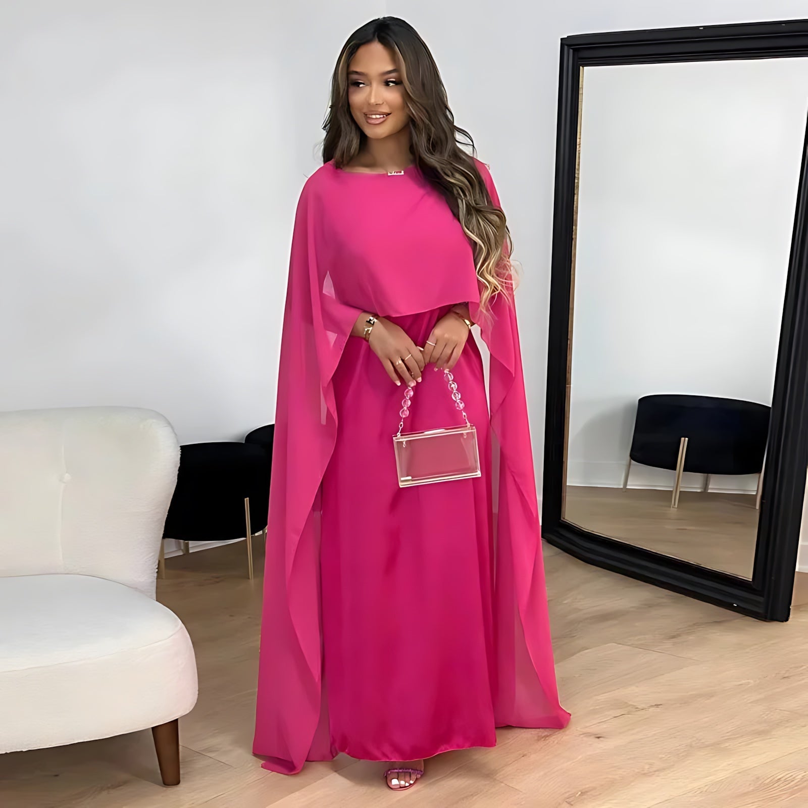 Mariana – Cape Sleeve Evening Maxi Dress