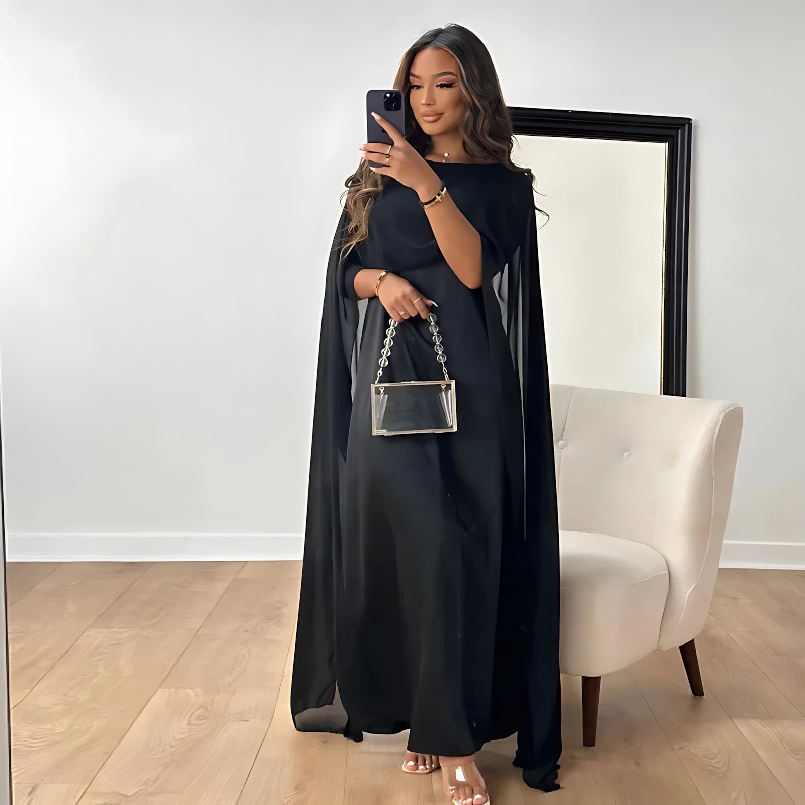 Mariana – Cape Sleeve Evening Maxi Dress