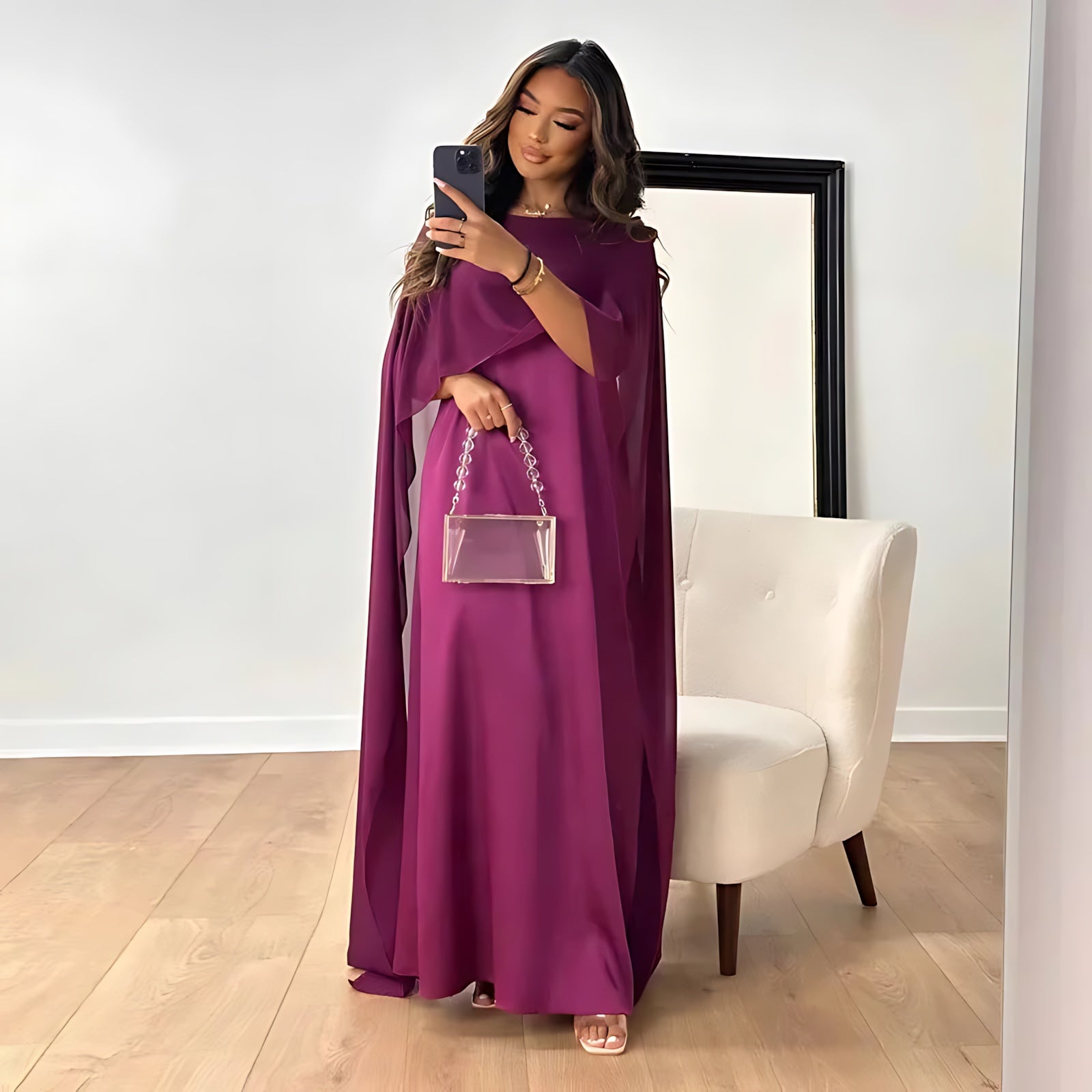Mariana – Cape Sleeve Evening Maxi Dress
