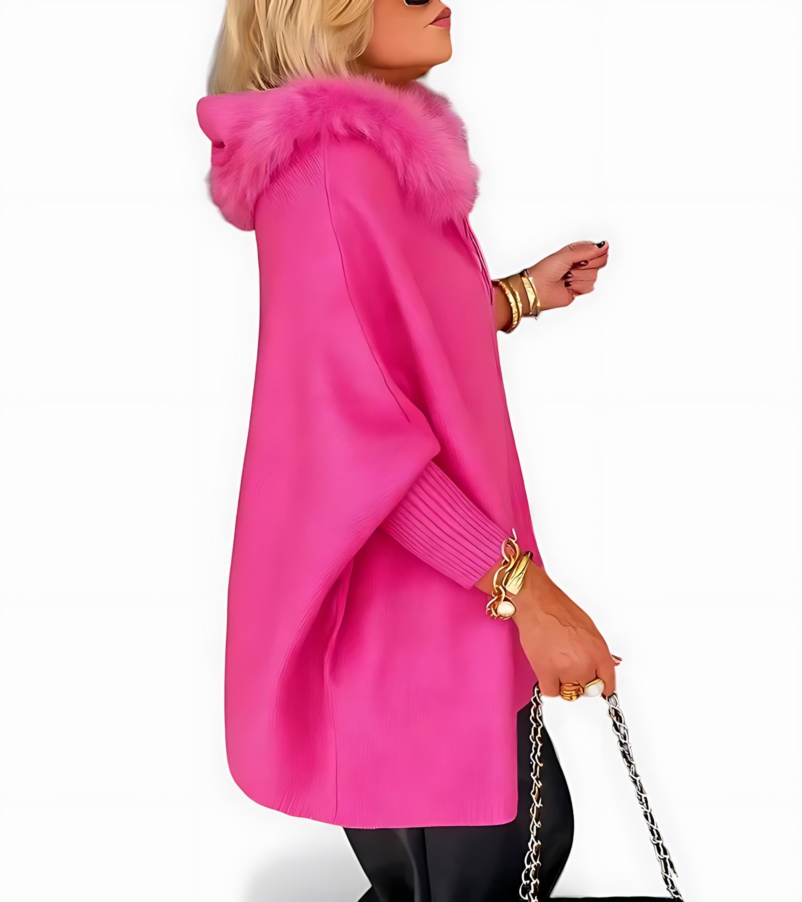 Mariana – Faux Fur Collar Cape Coat
