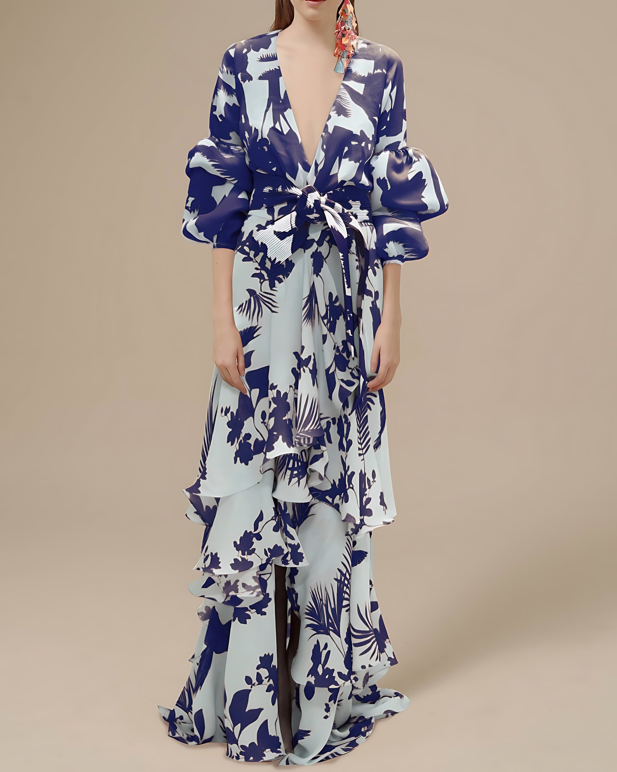 Mariana – Floral Print Ruffle Wrap Maxi Dress