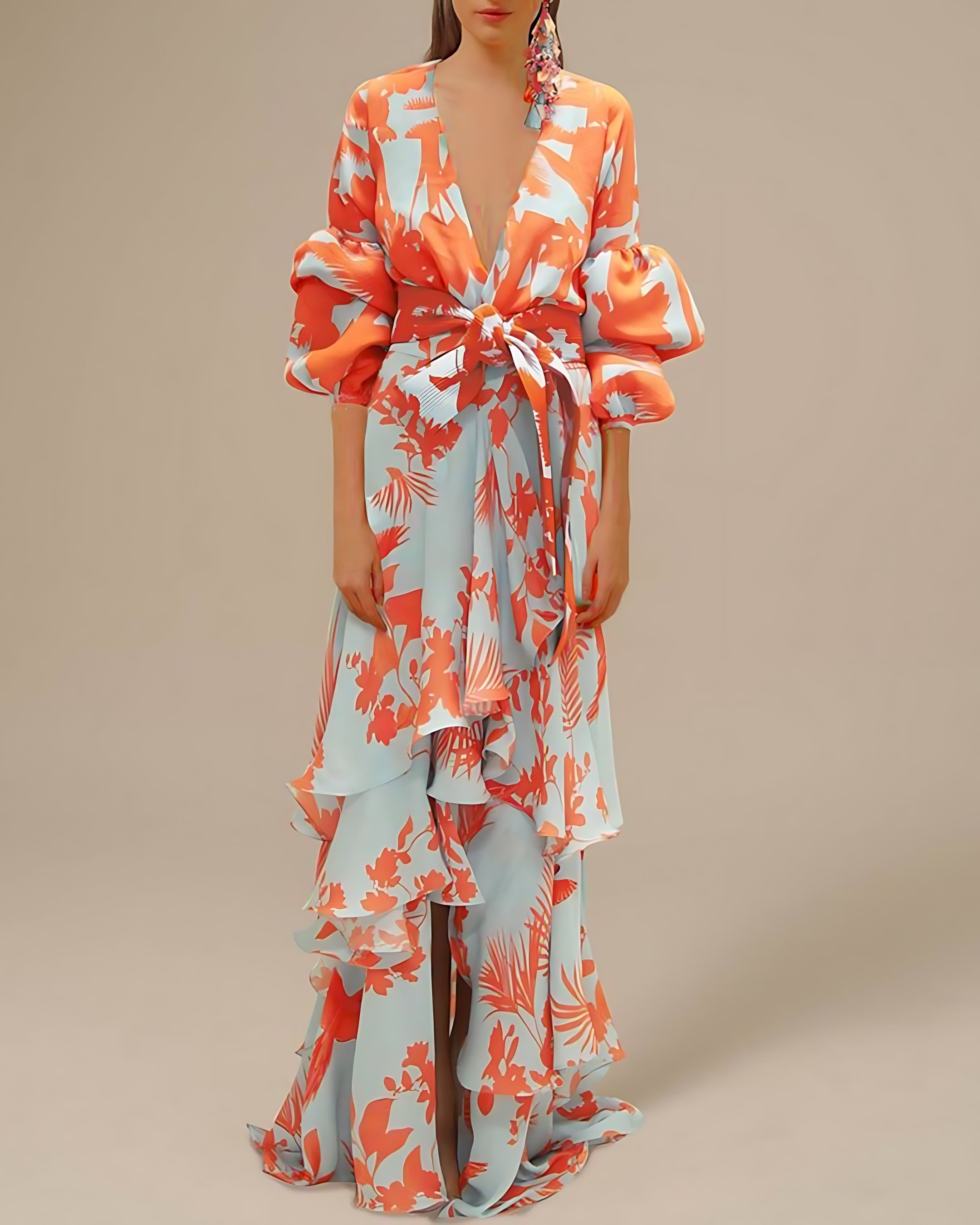 Mariana – Floral Print Ruffle Wrap Maxi Dress