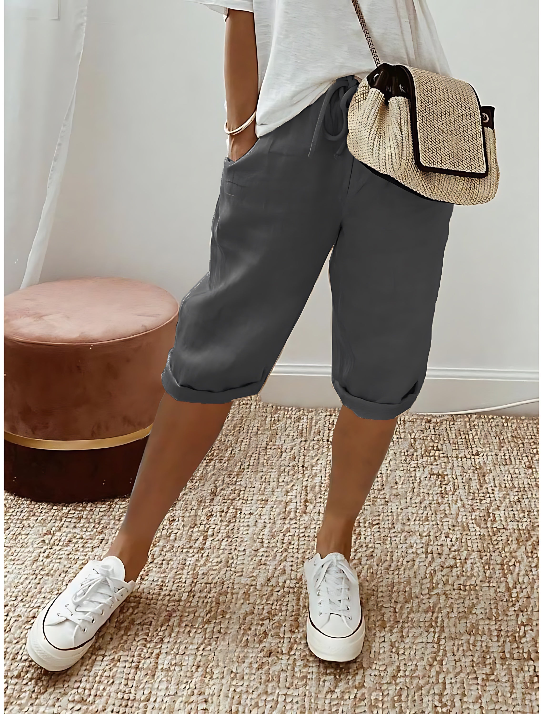 Marina – Elastic Waist Wide Leg Capri Pants